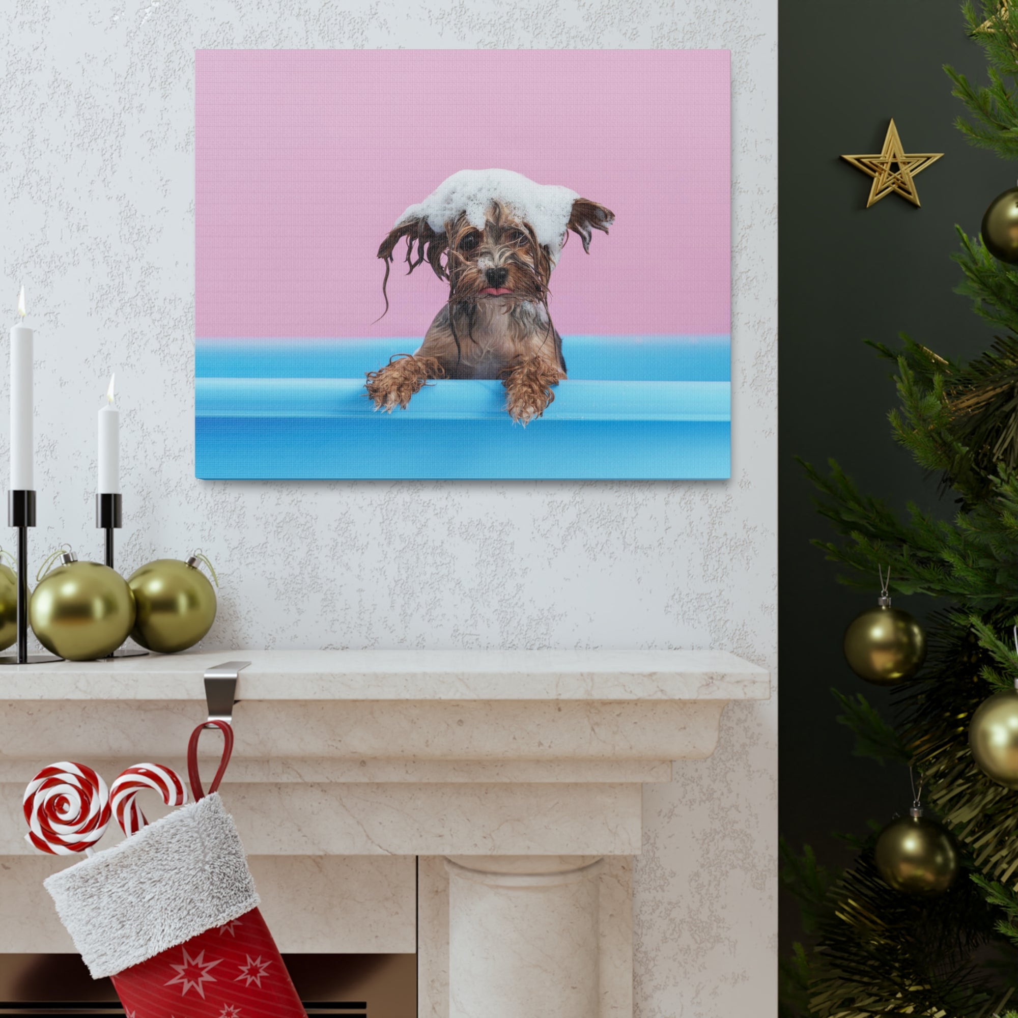 Funny Yorkshire Terrier Bathee Canvas Wall Art for Home Decor Ready-to-Hang-Express Your Love Gifts