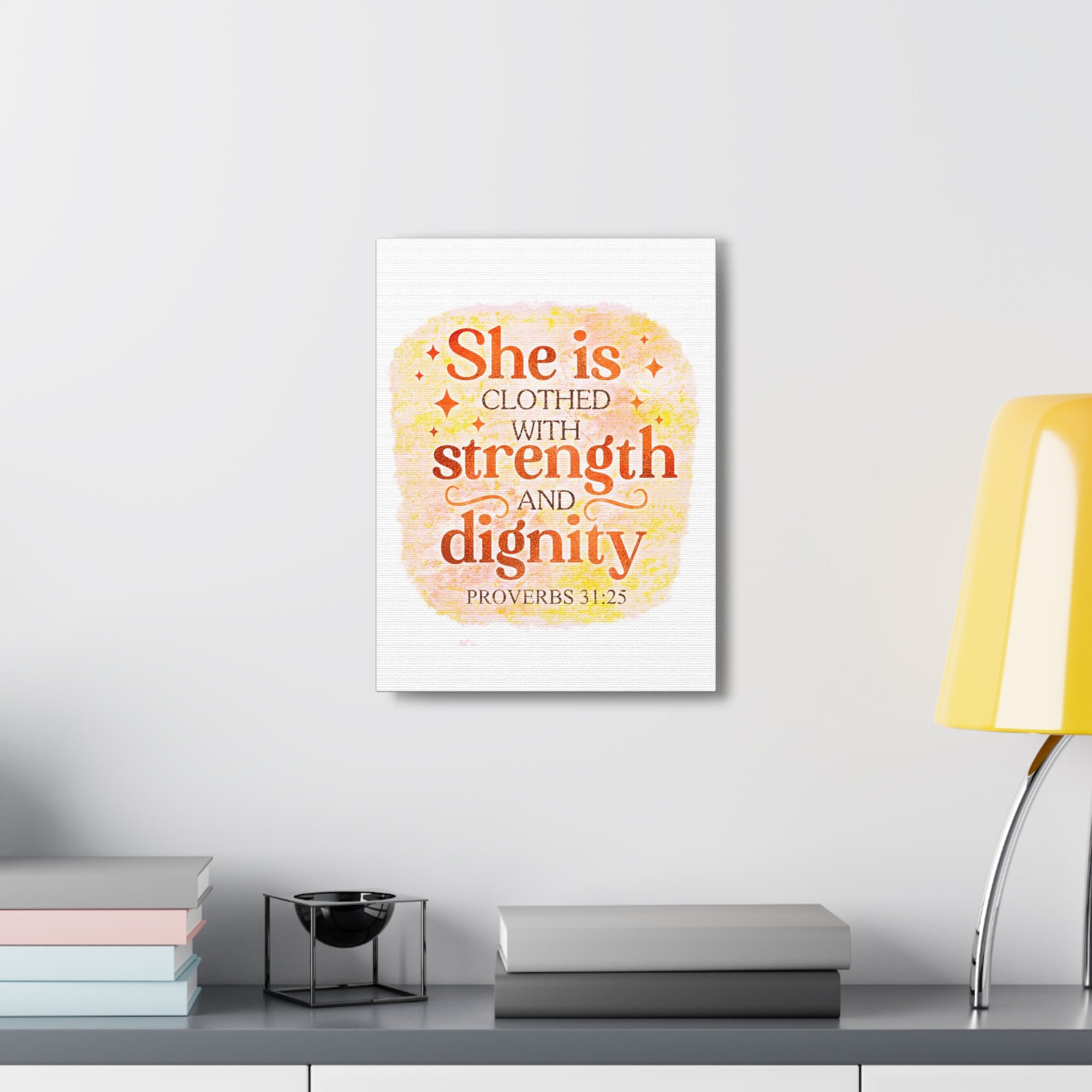 Scripture Walls Proverbs 31:25 Strength and Dignity Bible Verse Canvas Christian Wall Art Ready to Hang Unframed-Express Your Love Gifts