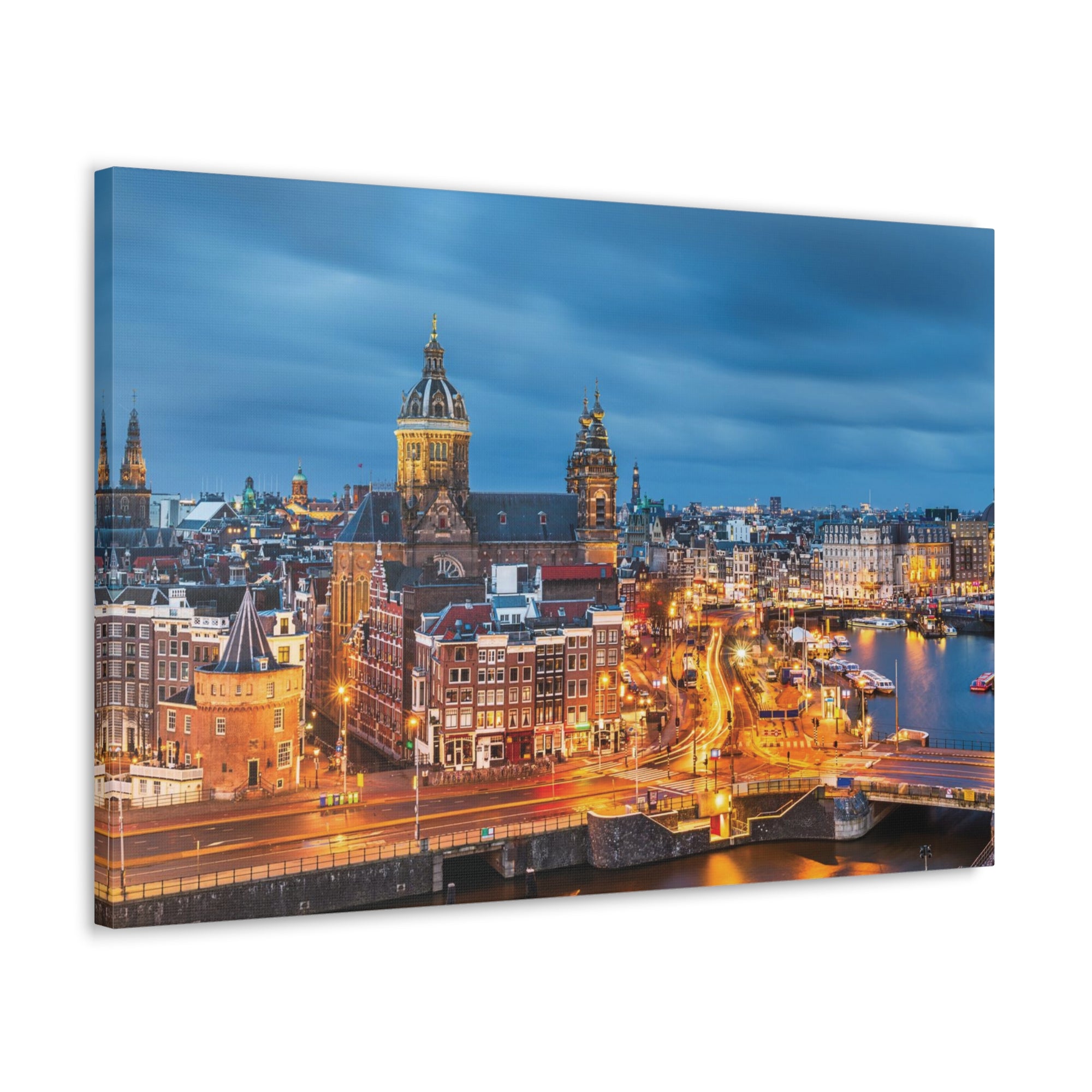 Amsterdam Night Skyline Canvas Artwork High-Quality Breathtaking Stunning Cityscape for Home Decor Ready to Hang-Express Your Love Gifts