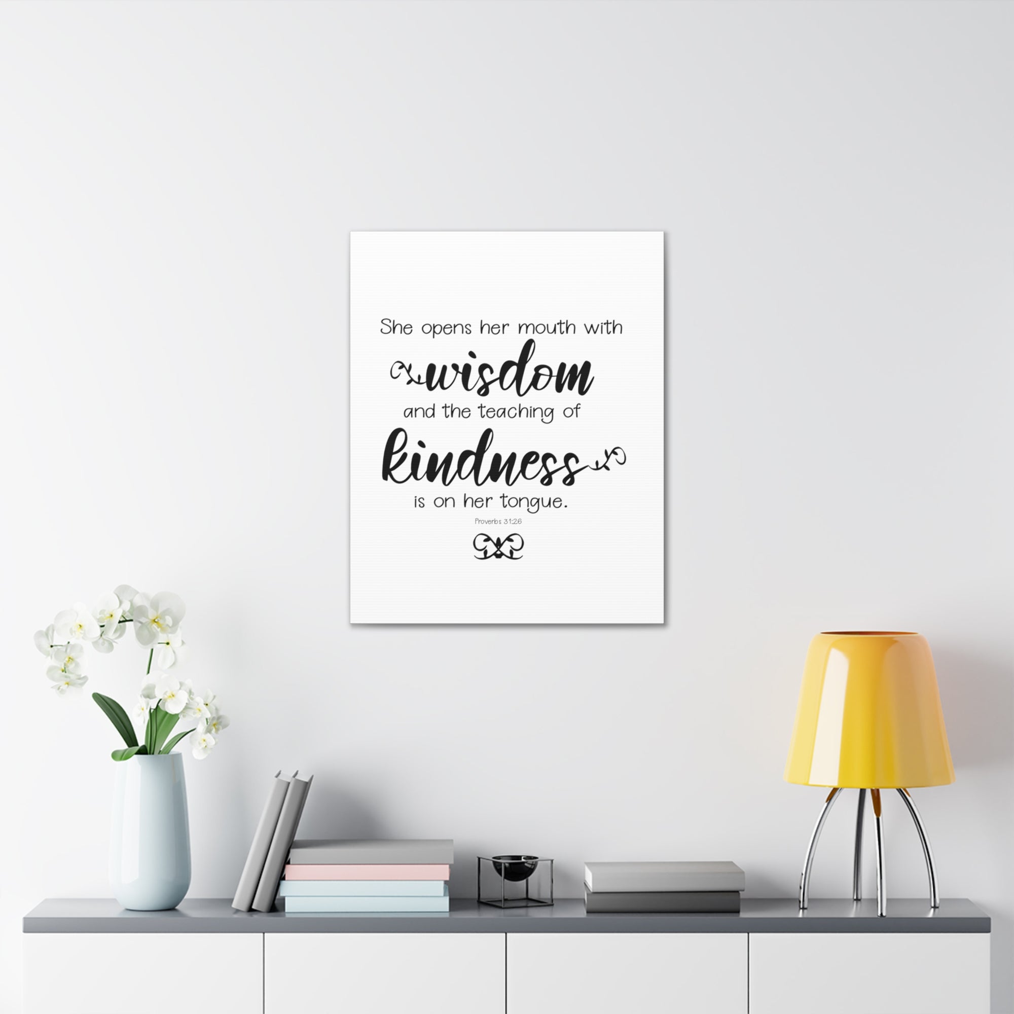 Scripture Walls Proverbs 31:26 Wisdom and Kindness Bible Verse Canvas Christian Wall Art Ready to Hang Unframed-Express Your Love Gifts