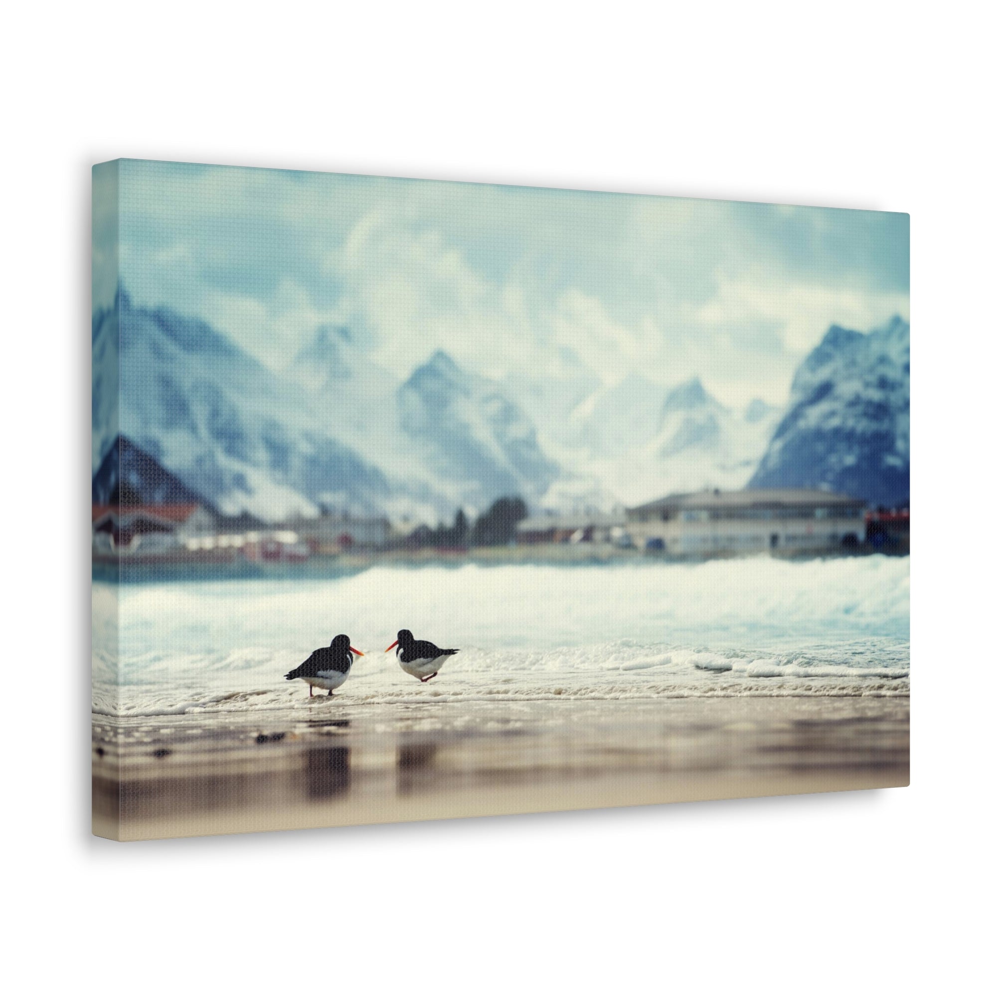 Birds And Mountain Peak On Lofoten Beach In Spring Canvas Wall Art for Home Decor Ready-to-Hang-Express Your Love Gifts