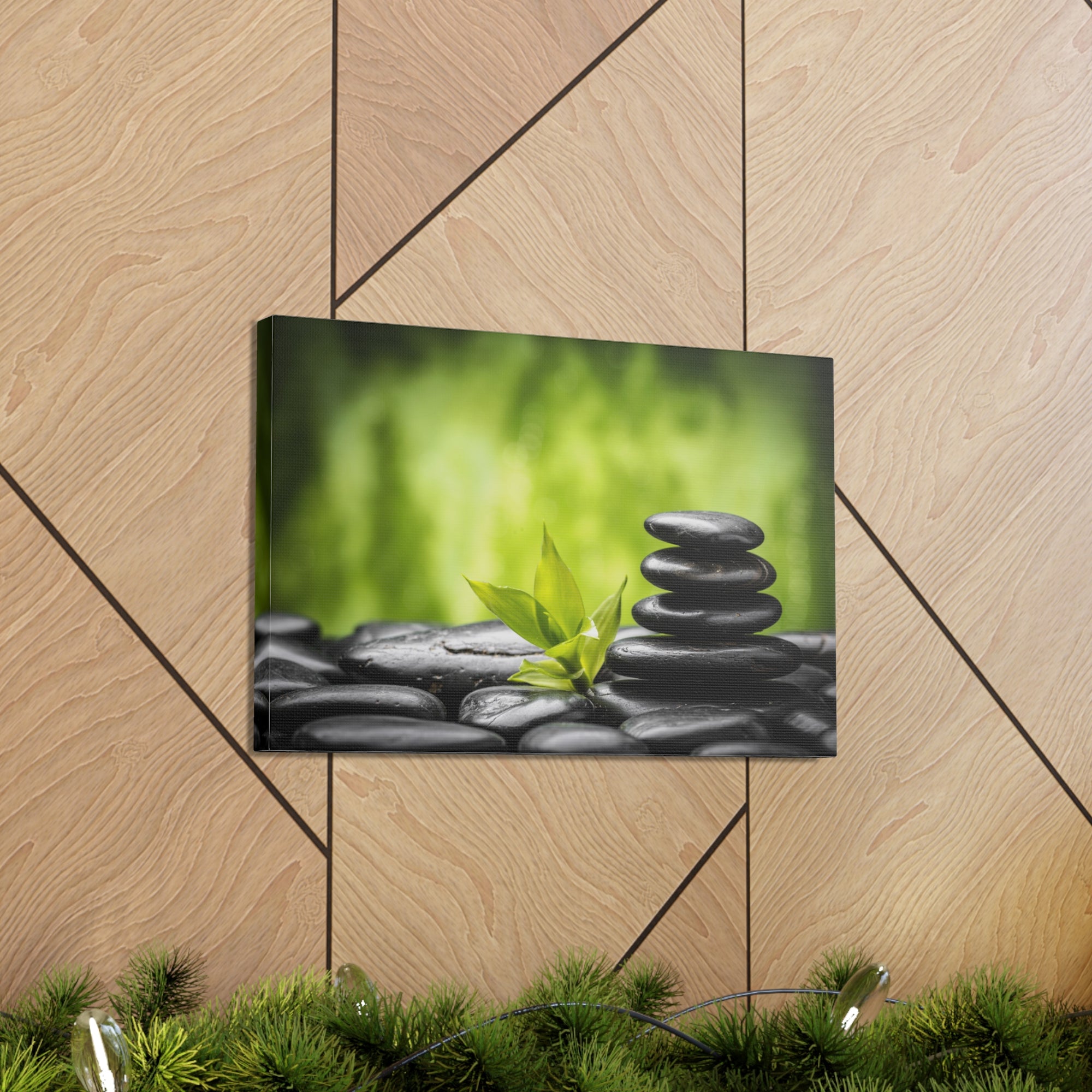 Basalt Stones and Bamboo Forest Floral Nature Photography Canvas Wall Art for Home Decor Ready-to-Hang-Express Your Love Gifts