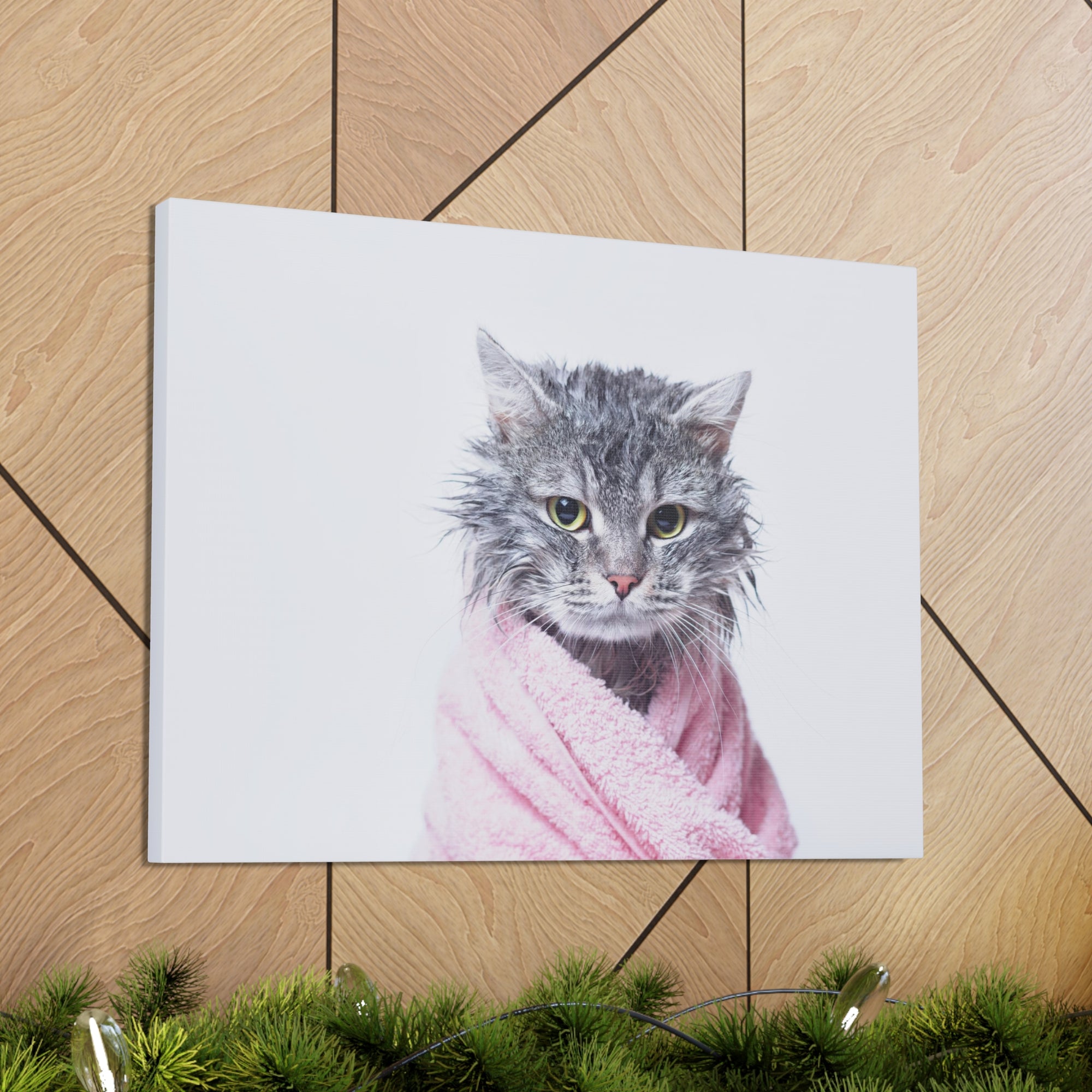 Funny Tabby Cat Bathee Canvas Wall Art for Home Decor Ready-to-Hang-Express Your Love Gifts