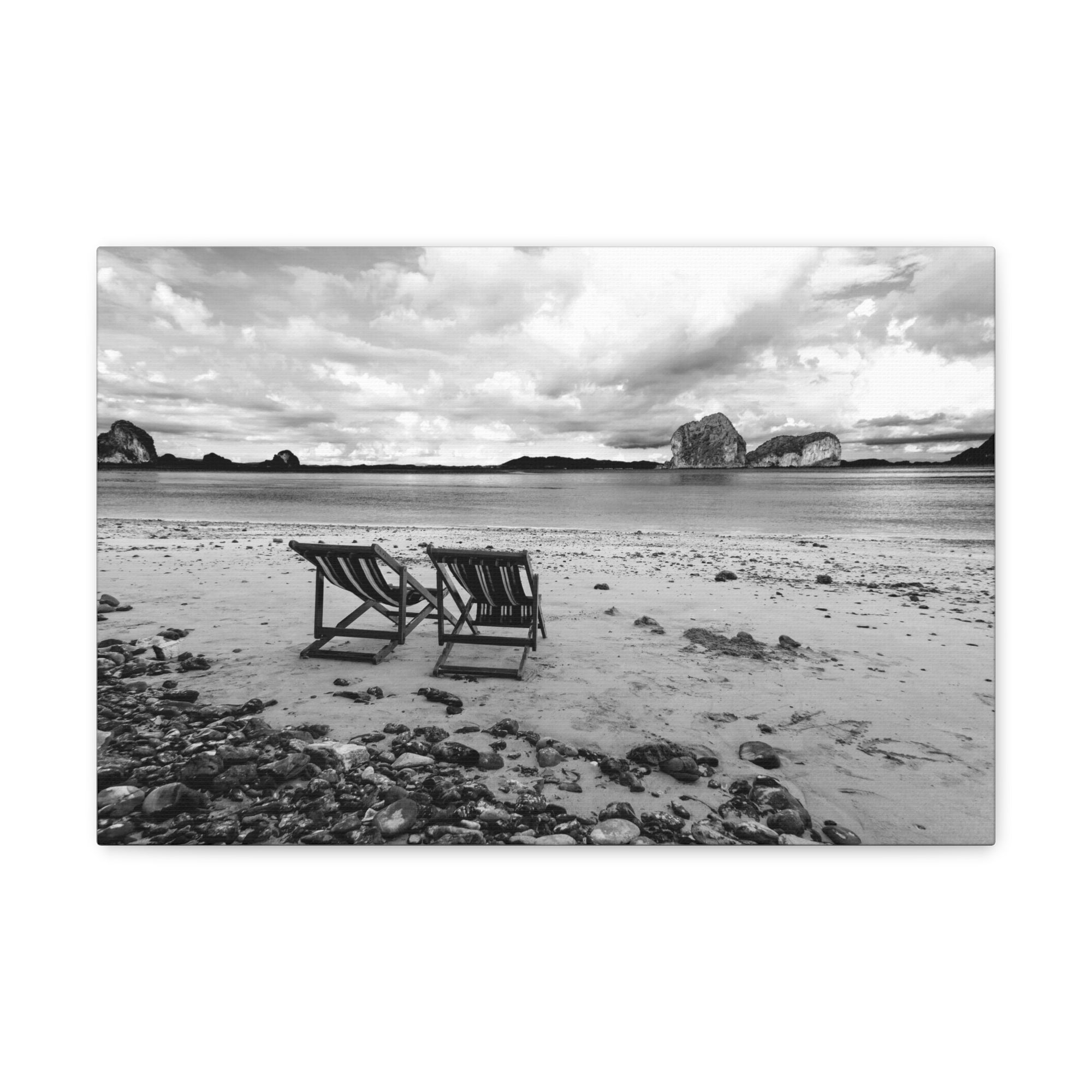 Beach Chairs Black And White Ocean Canvas Wall Art for Home Decor Ready-to-Hang-Express Your Love Gifts