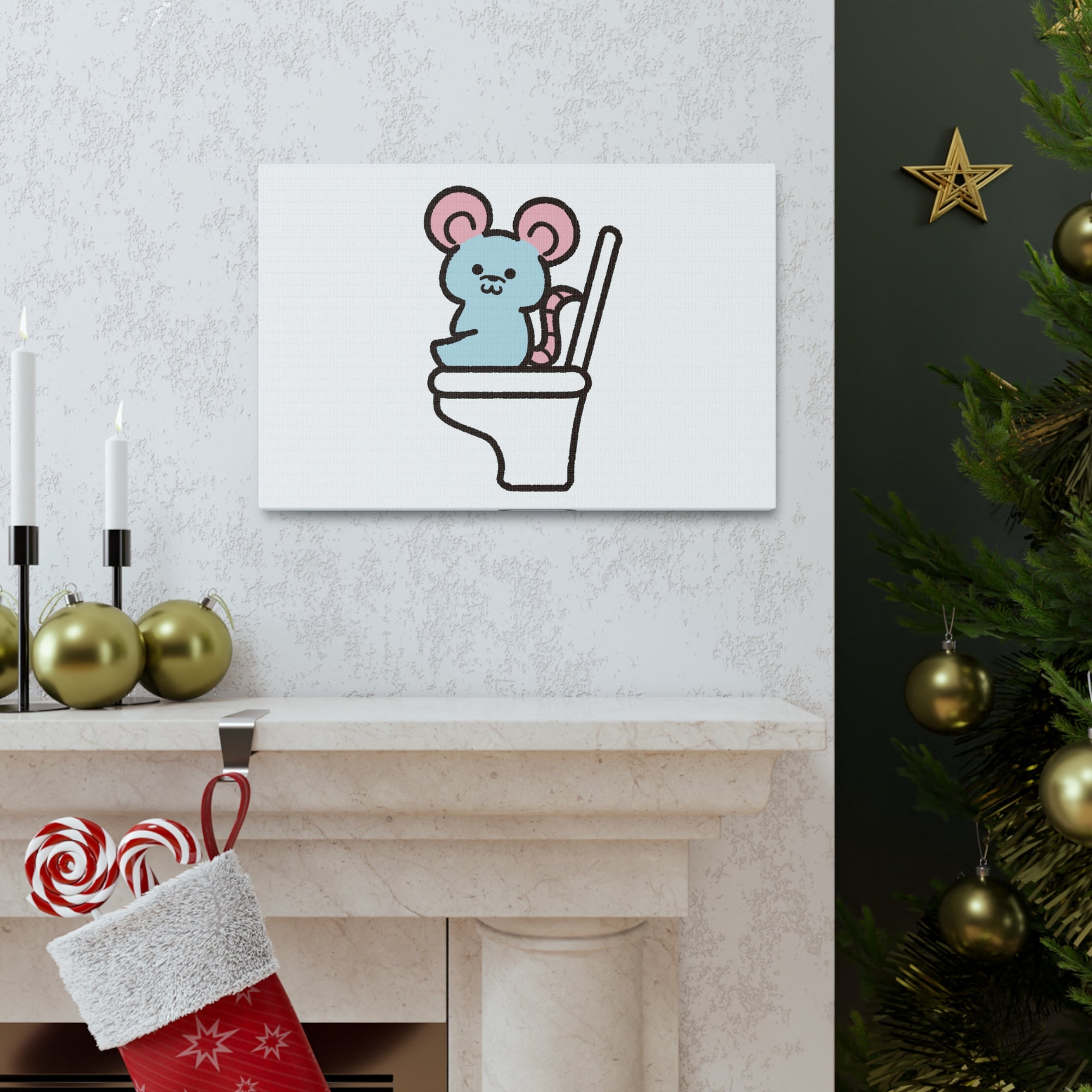 Cartoon Mouse Sitting On Toilet Funny Canvas Wall Art for Home Decor Ready-to-Hand-Express Your Love Gifts