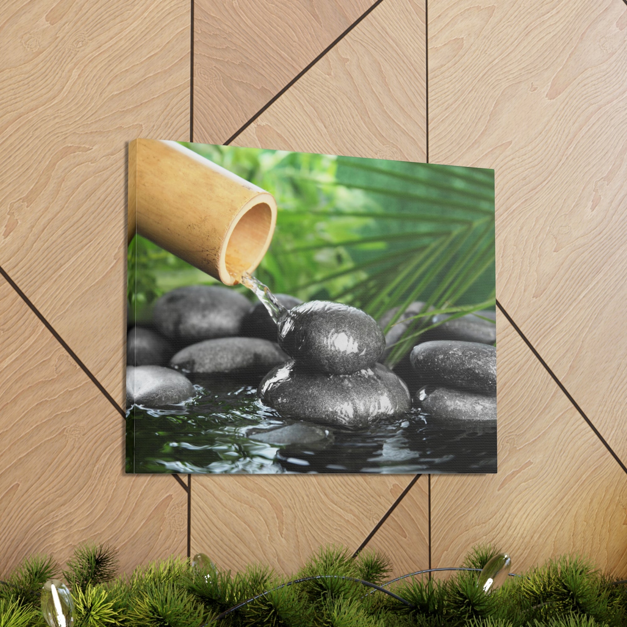 Bamboo Fountain with Stones Forest Floral Nature Photography Canvas Wall Art for Home Decor Ready-to-Hang-Express Your Love Gifts