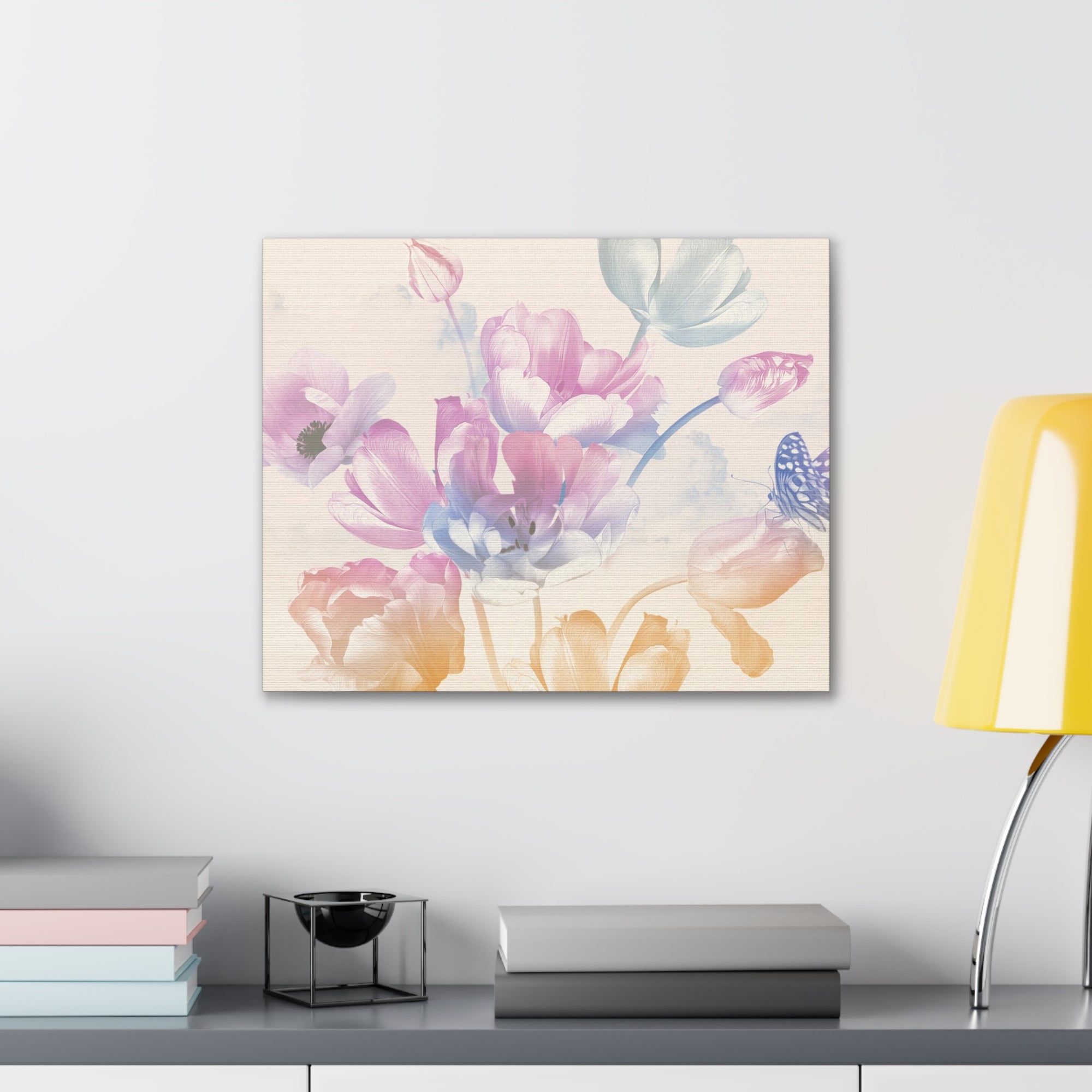 Bouquet Of Spring Garden Tulips And Butterflies Flower Canvas Wall Art for Home Decor Ready-to-Hang-Express Your Love Gifts