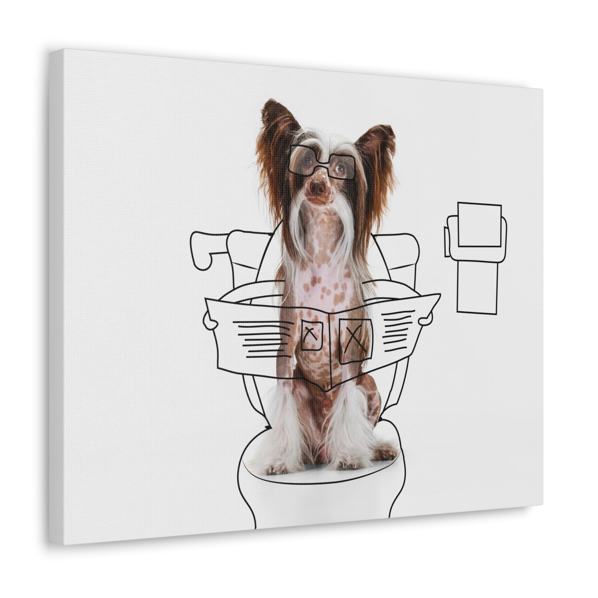 Chinese Crested Reading Newspaper On Toilet Funny Canvas Wall Art for Home Decor Ready-to-Hand-Express Your Love Gifts