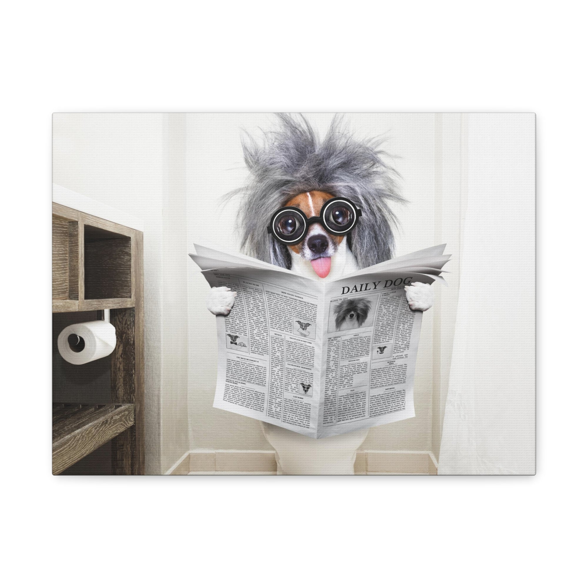 Smart Dumb Jack Russell Terrier Reading Newspaper On Toilet Funny Canvas Wall Art for Home Decor Ready-to-Hand-Express Your Love Gifts