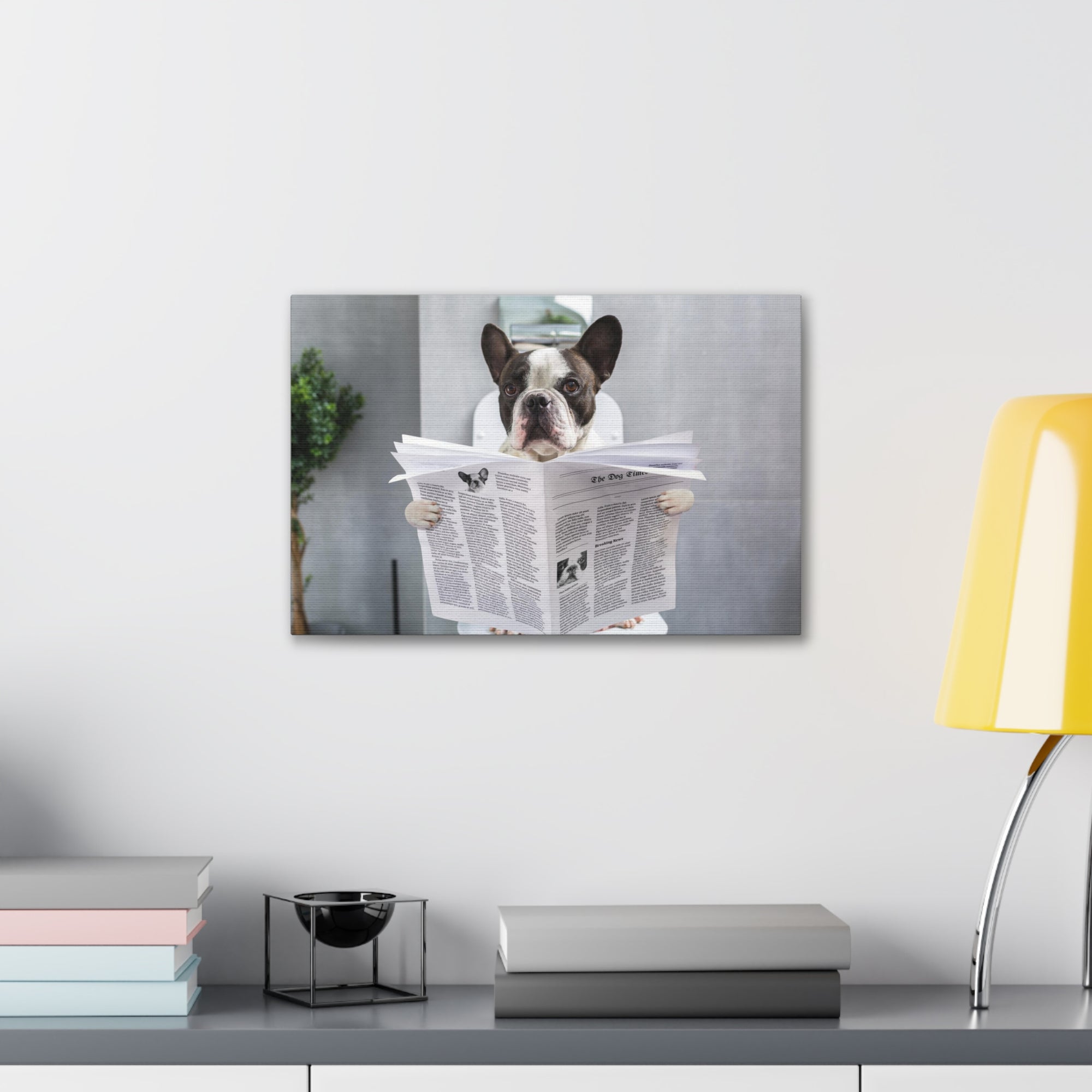 French bulldog Reading Newspaper On Toilet Funny Canvas Wall Art for Home Decor Ready-to-Hand-Express Your Love Gifts