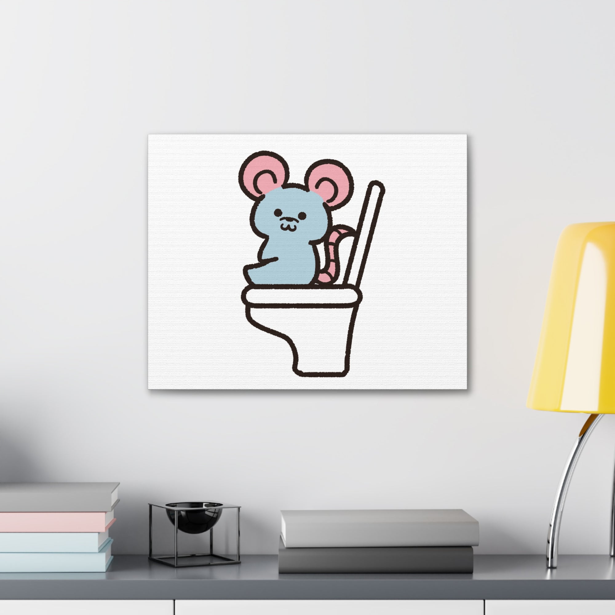 Cartoon Mouse Sitting On Toilet Funny Canvas Wall Art for Home Decor Ready-to-Hand-Express Your Love Gifts