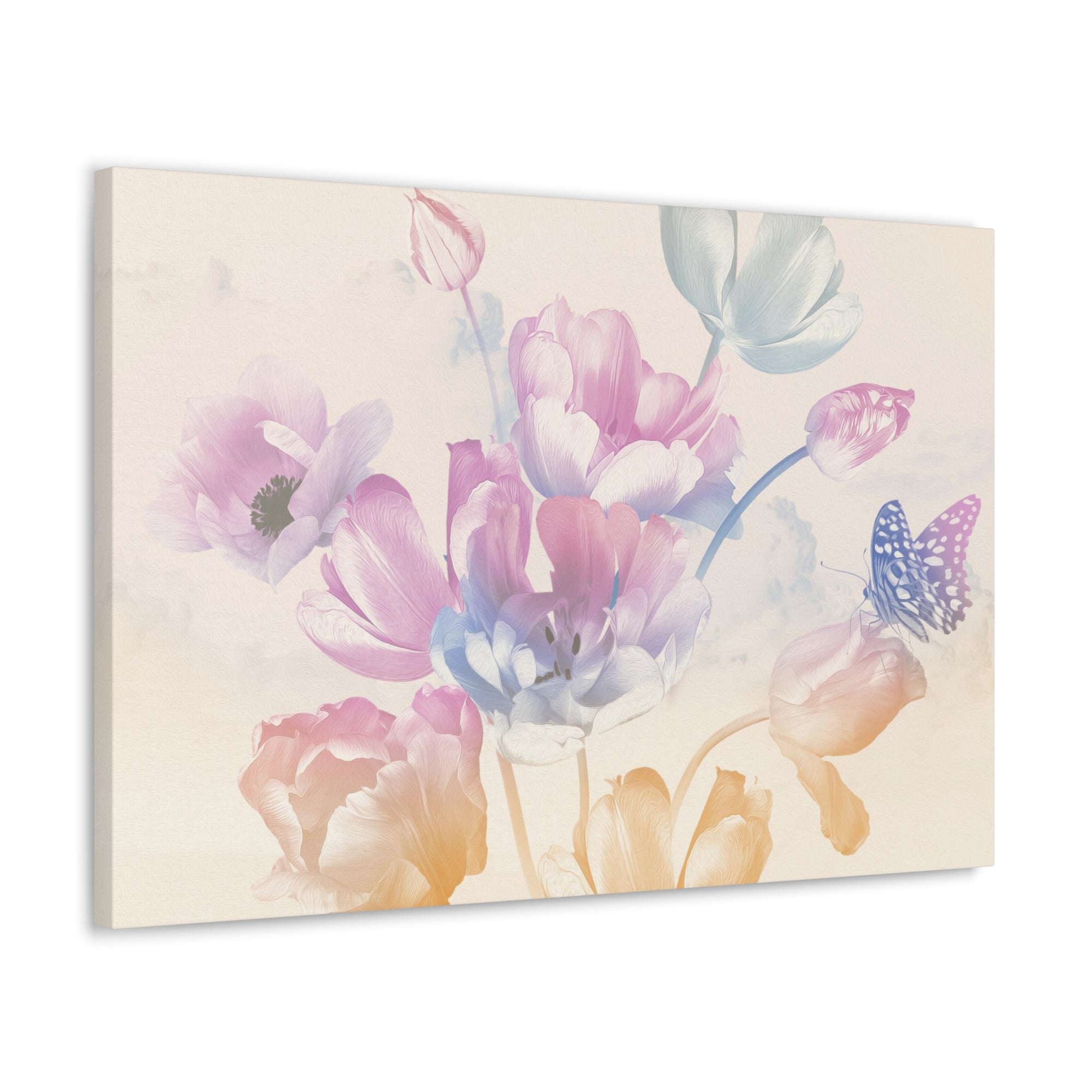 Bouquet Of Spring Garden Tulips And Butterflies Flower Canvas Wall Art for Home Decor Ready-to-Hang-Express Your Love Gifts