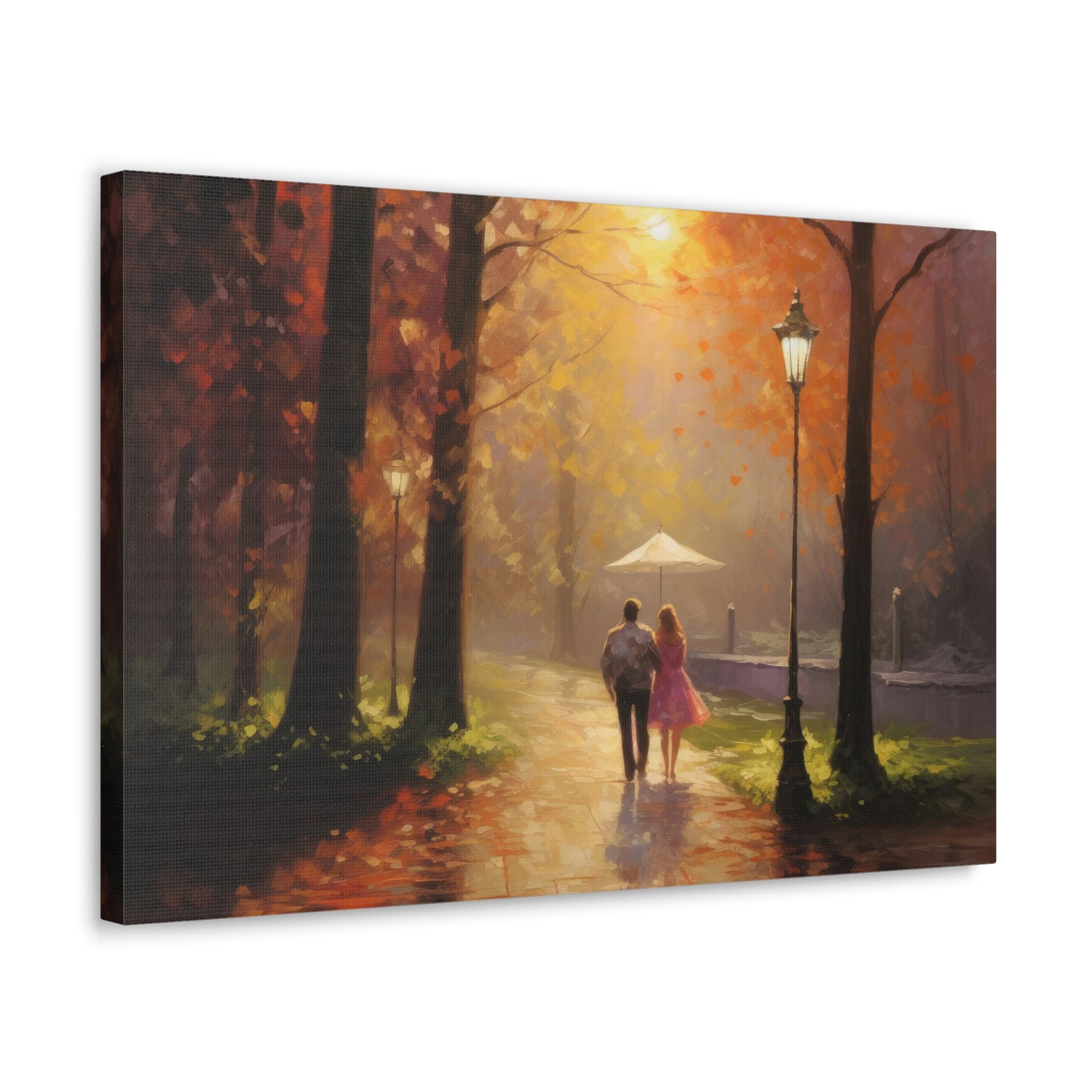 Breathtaking Oil Painting Couple Walking Through Grove Natural Landscape Canvas Wall Art for Home Decor Ready-to-Hang-Express Your Love Gifts