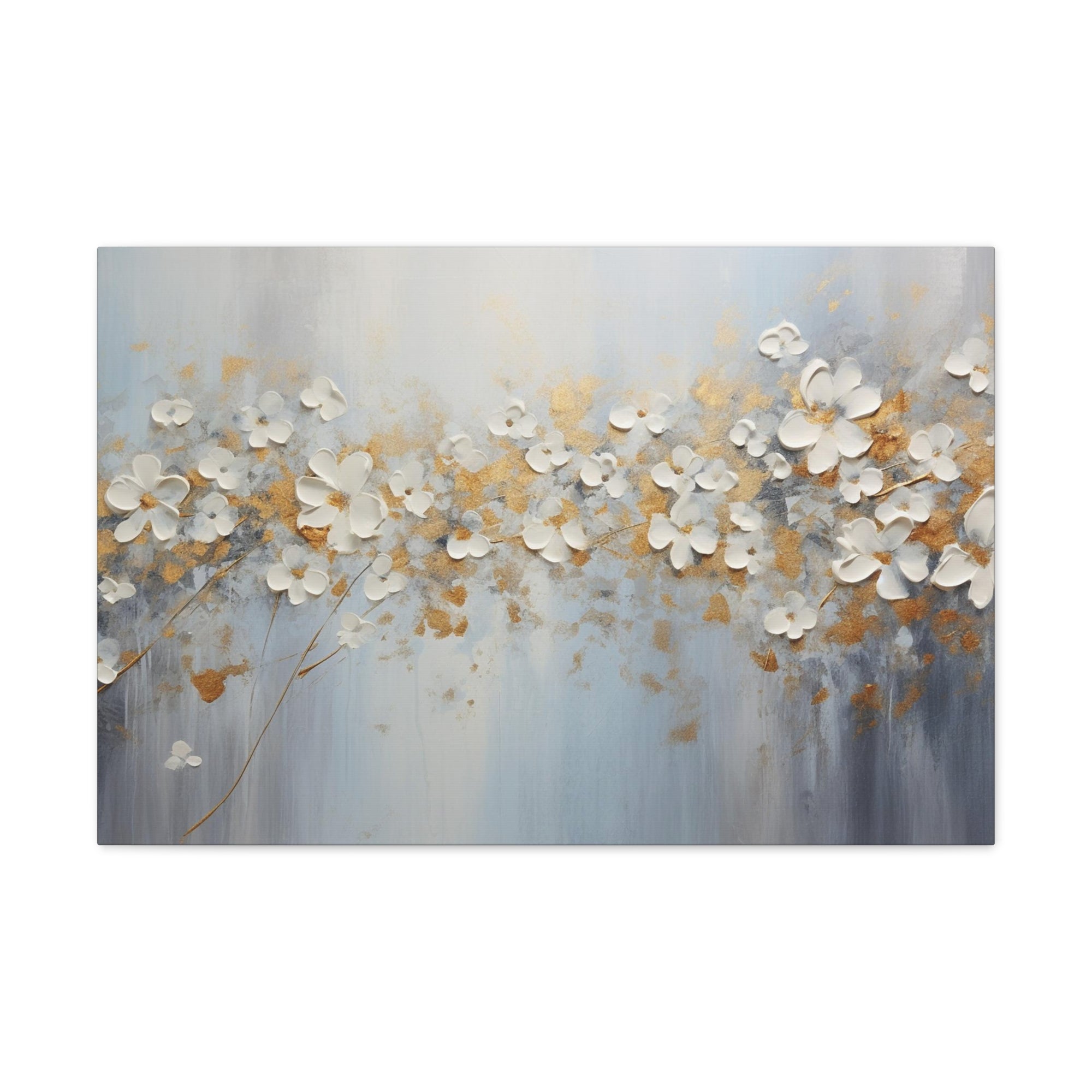 Abstract Gold Element White Flowers Texture Background Canvas Wall Art for Home Decor Ready-to-Hang-Express Your Love Gifts