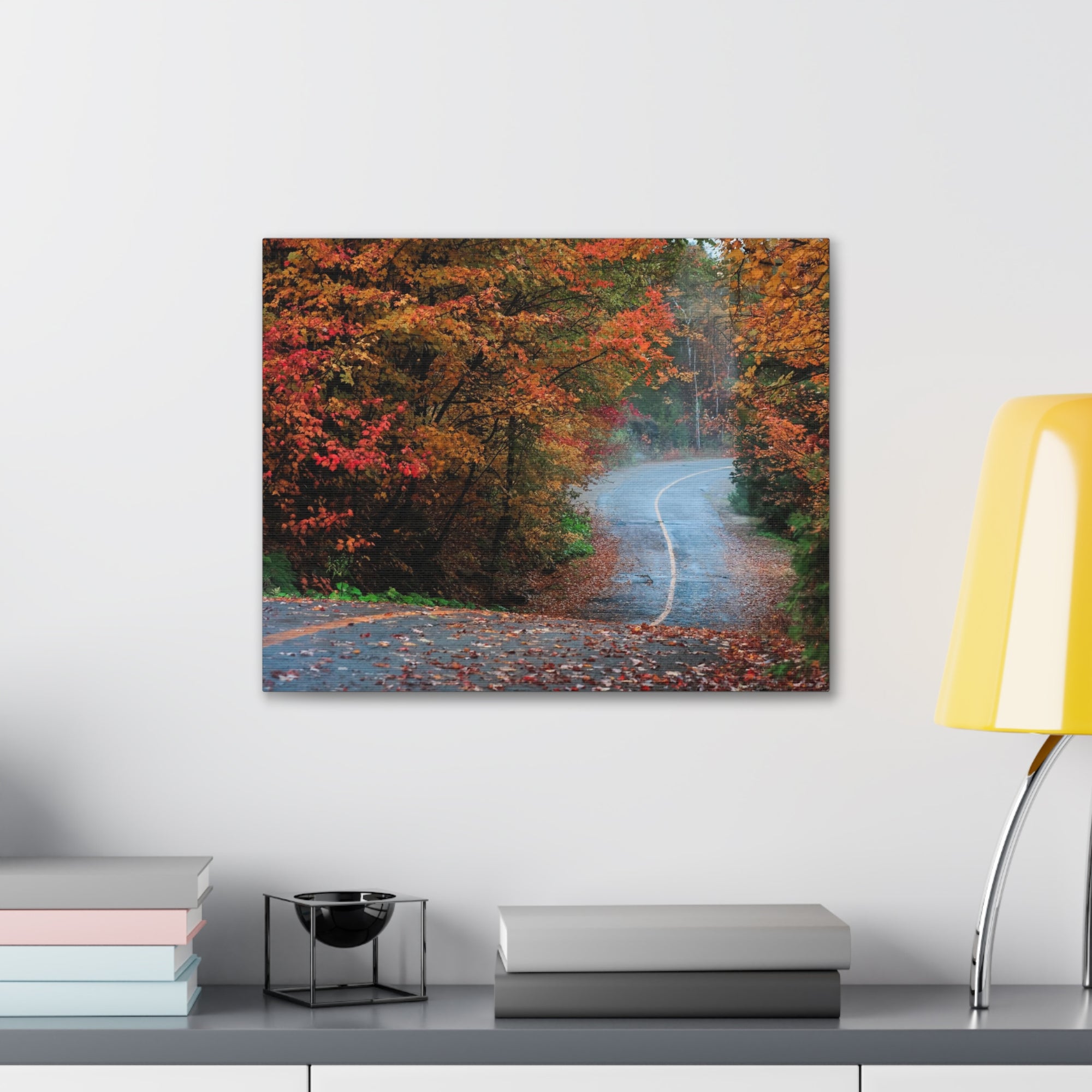 Autumn Forest Misty Path Nature Wilderness Photography Canvas Wall Art for Home Decor Ready-to-Hang-Express Your Love Gifts