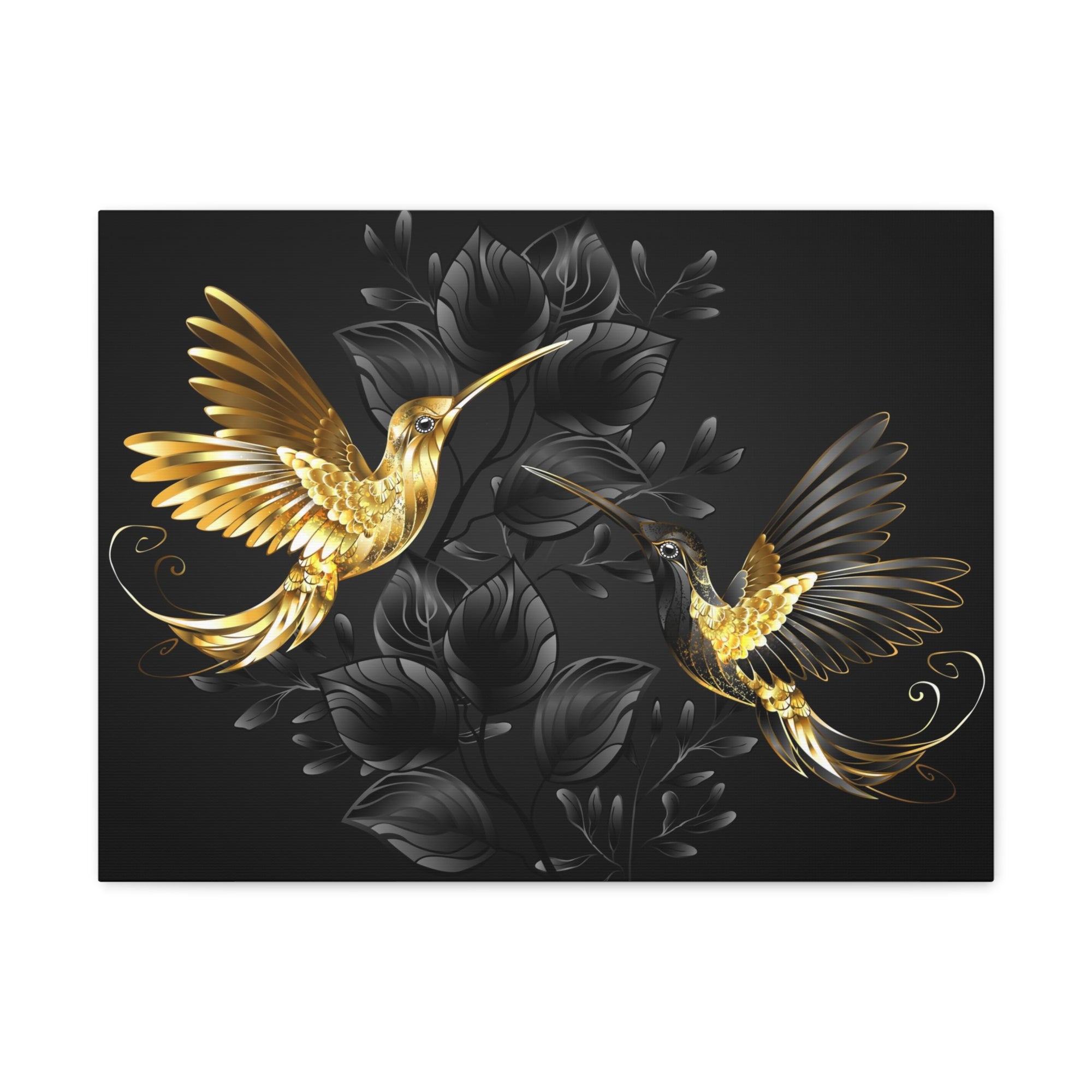 Black Gold Jewelry Hummingbirds With Flowers Canvas Wall Art for Home Decor Ready-to-Hang-Express Your Love Gifts