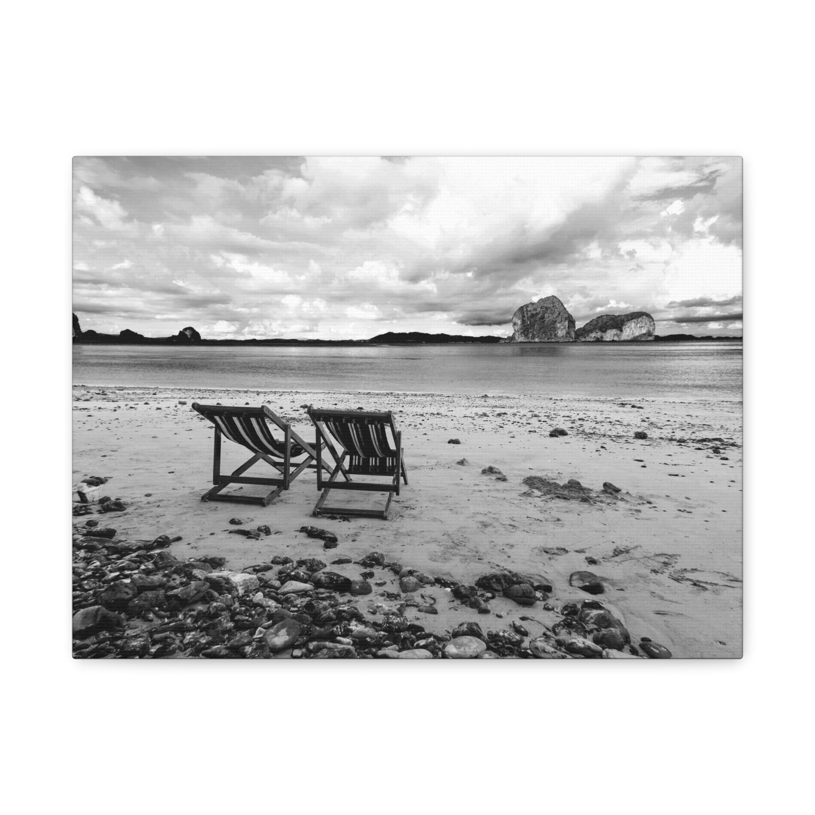 Beach Chairs Black And White Ocean Canvas Wall Art for Home Decor Ready-to-Hang-Express Your Love Gifts