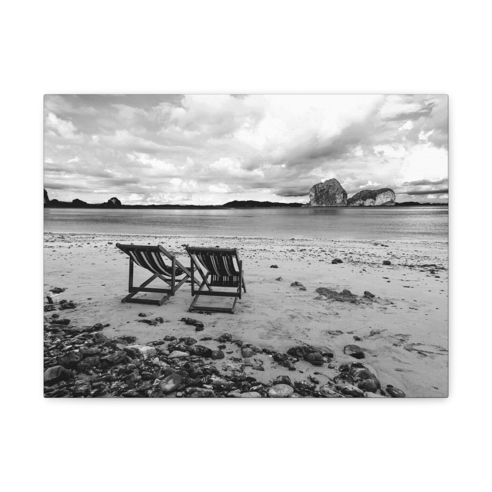 Beach Chairs Black And White Ocean Canvas Wall Art for Home Decor Ready-to-Hang-Express Your Love Gifts