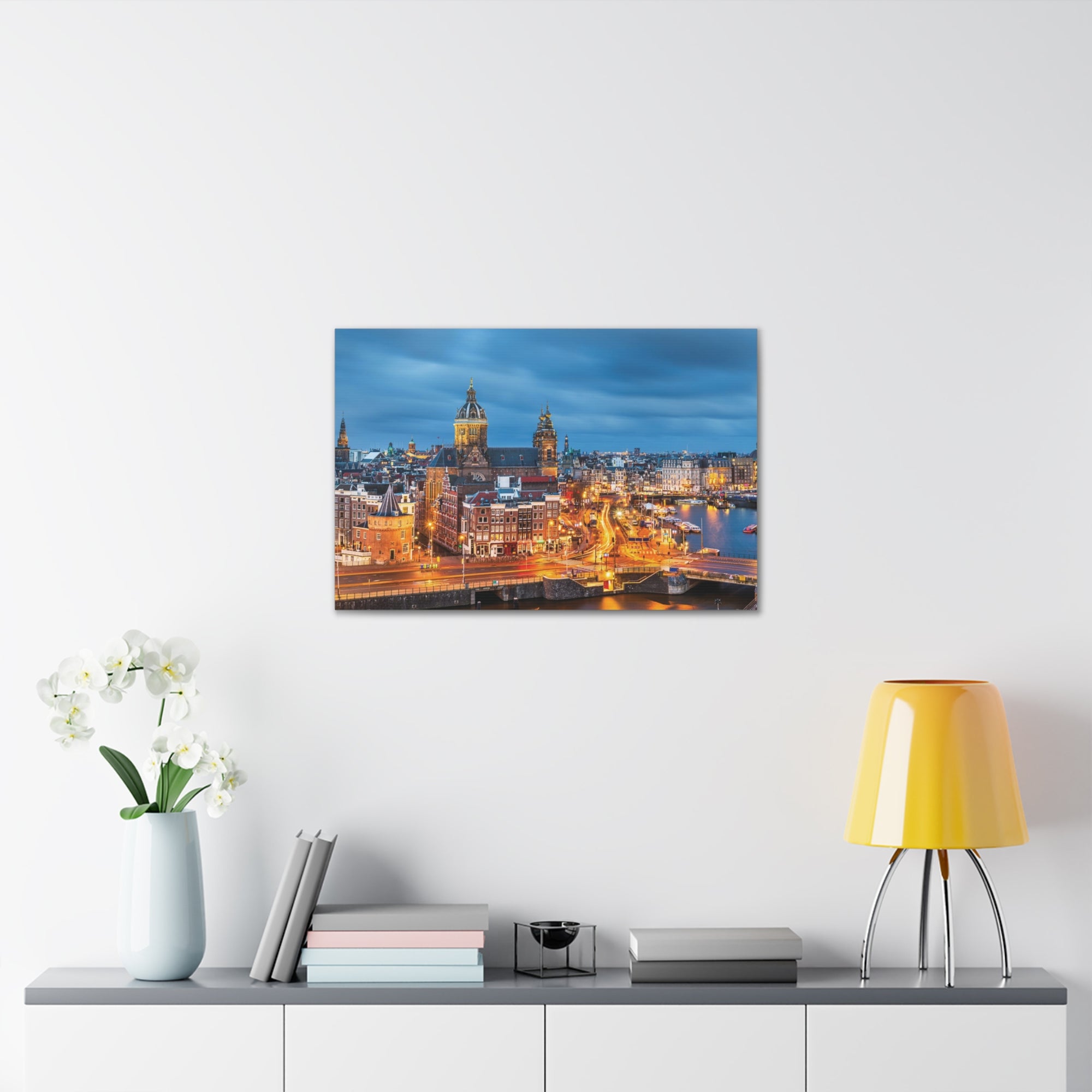 Amsterdam Night Skyline Canvas Artwork High-Quality Breathtaking Stunning Cityscape for Home Decor Ready to Hang-Express Your Love Gifts