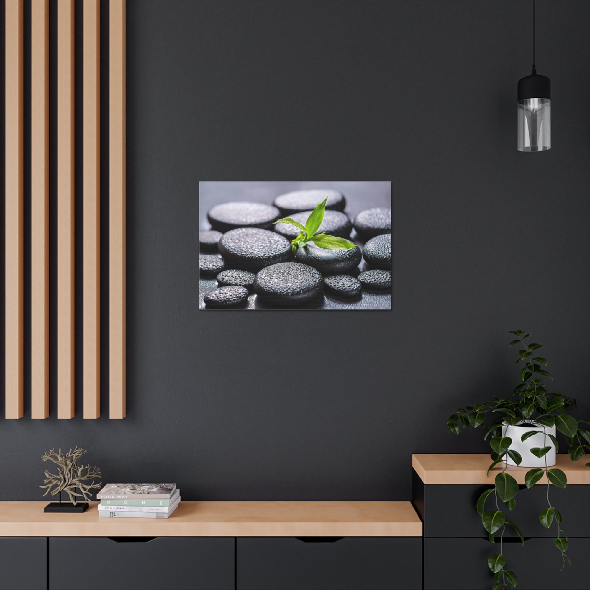 Bamboo on Zen Stones Forest Floral Nature Photography Canvas Wall Art for Home Decor Ready-to-Hang-Express Your Love Gifts