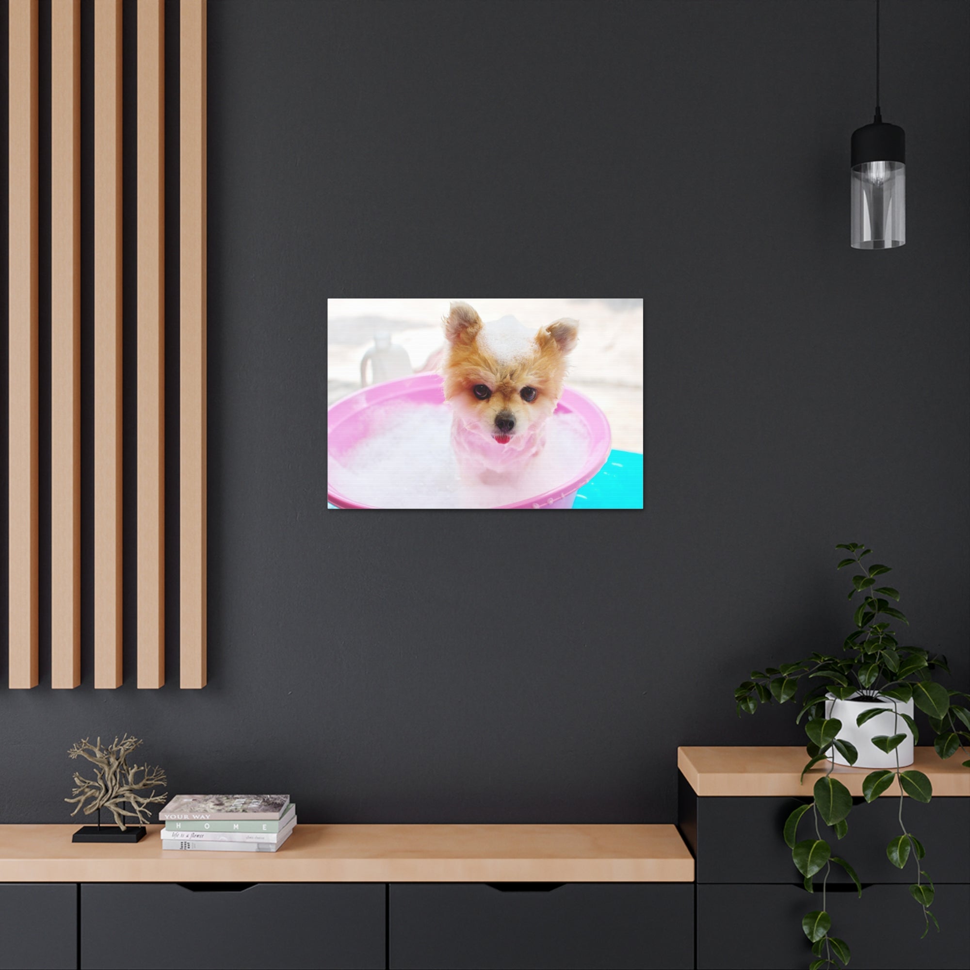 Funny Pomeranian Bath Canvas Wall Art for Home Decor Ready-to-Hang-Express Your Love Gifts