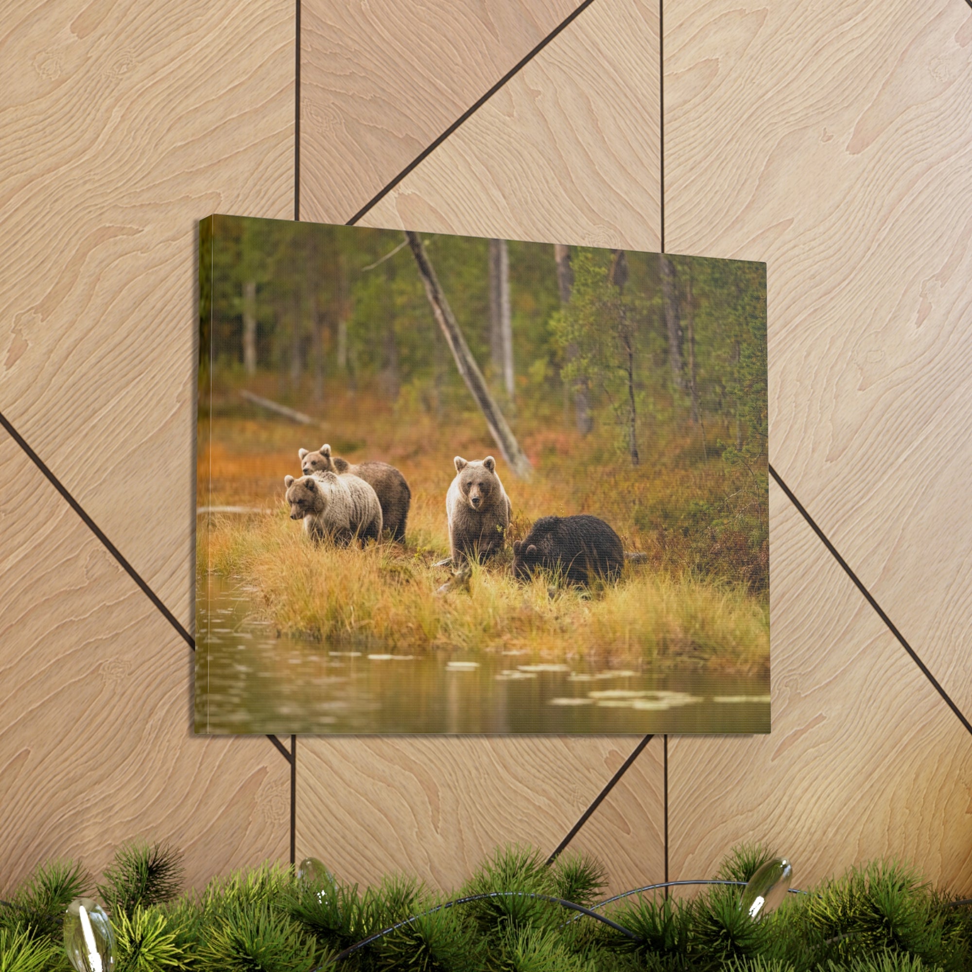 Bears In Spring Forest Nature Wilderness Photography Canvas Wall Art for Home Decor Ready-to-Hang-Express Your Love Gifts