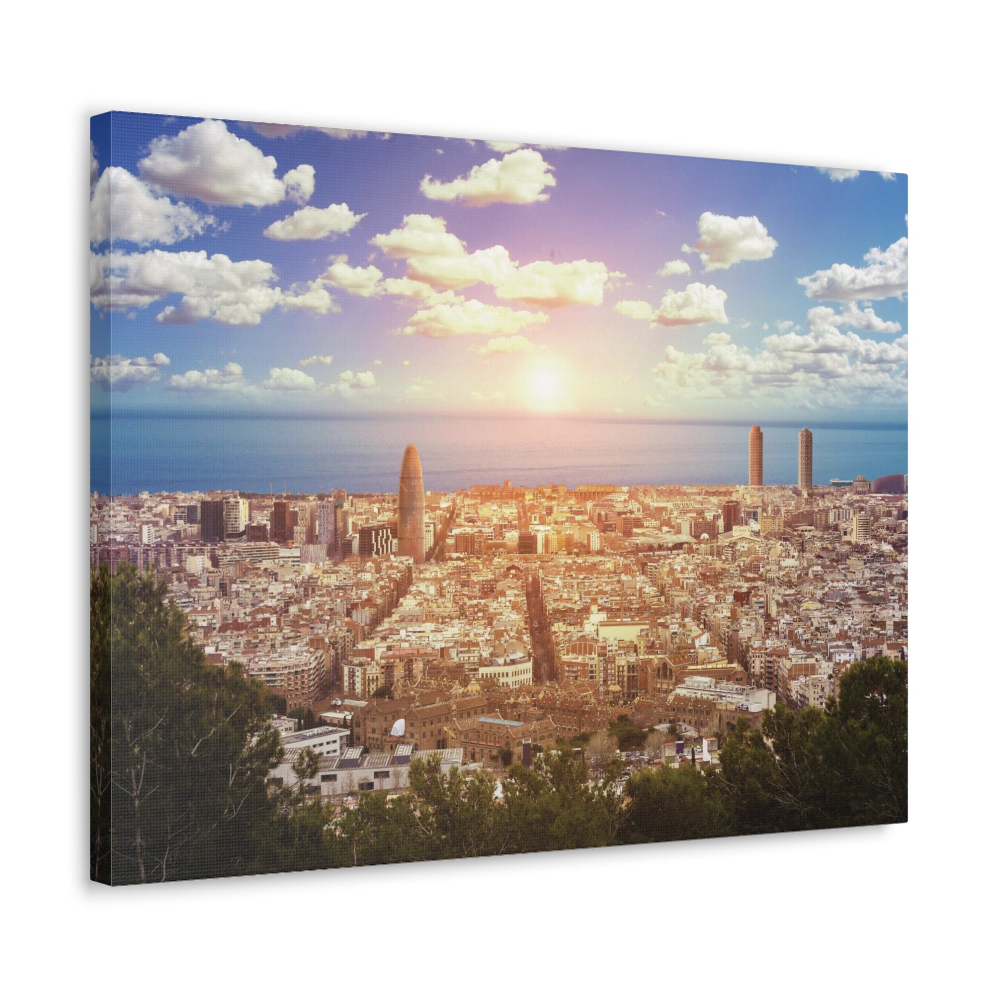 Barcelona Daytime Skyline Canvas Artwork High-Quality Breathtaking Stunning Cityscape for Home Decor Ready to Hang-Express Your Love Gifts