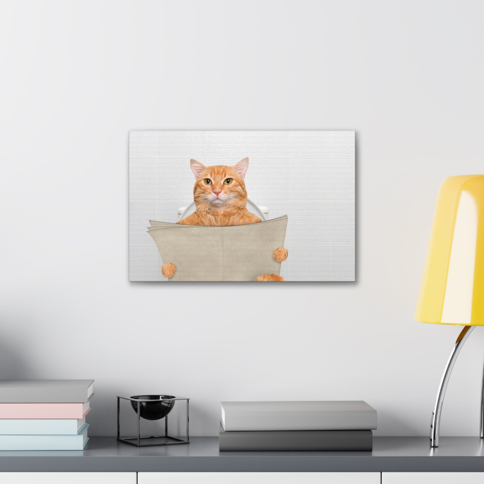 Funny Cat Reading Newspaper On Toilet Funny Canvas Wall Art for Home Decor Ready-to-Hand-Express Your Love Gifts