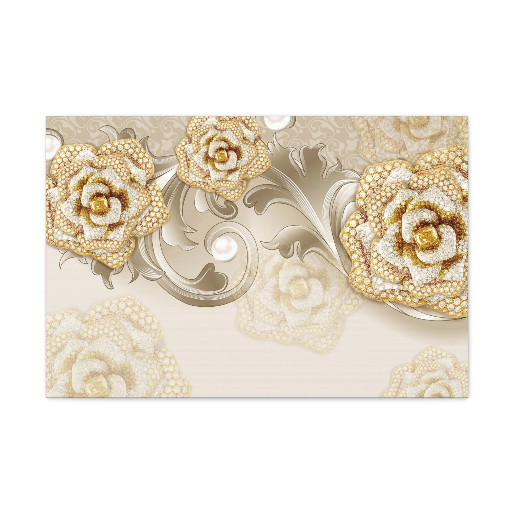 3D Gold And Gray Floral Flower Canvas Wall Art for Home Decor Ready-to-Hang-Express Your Love Gifts