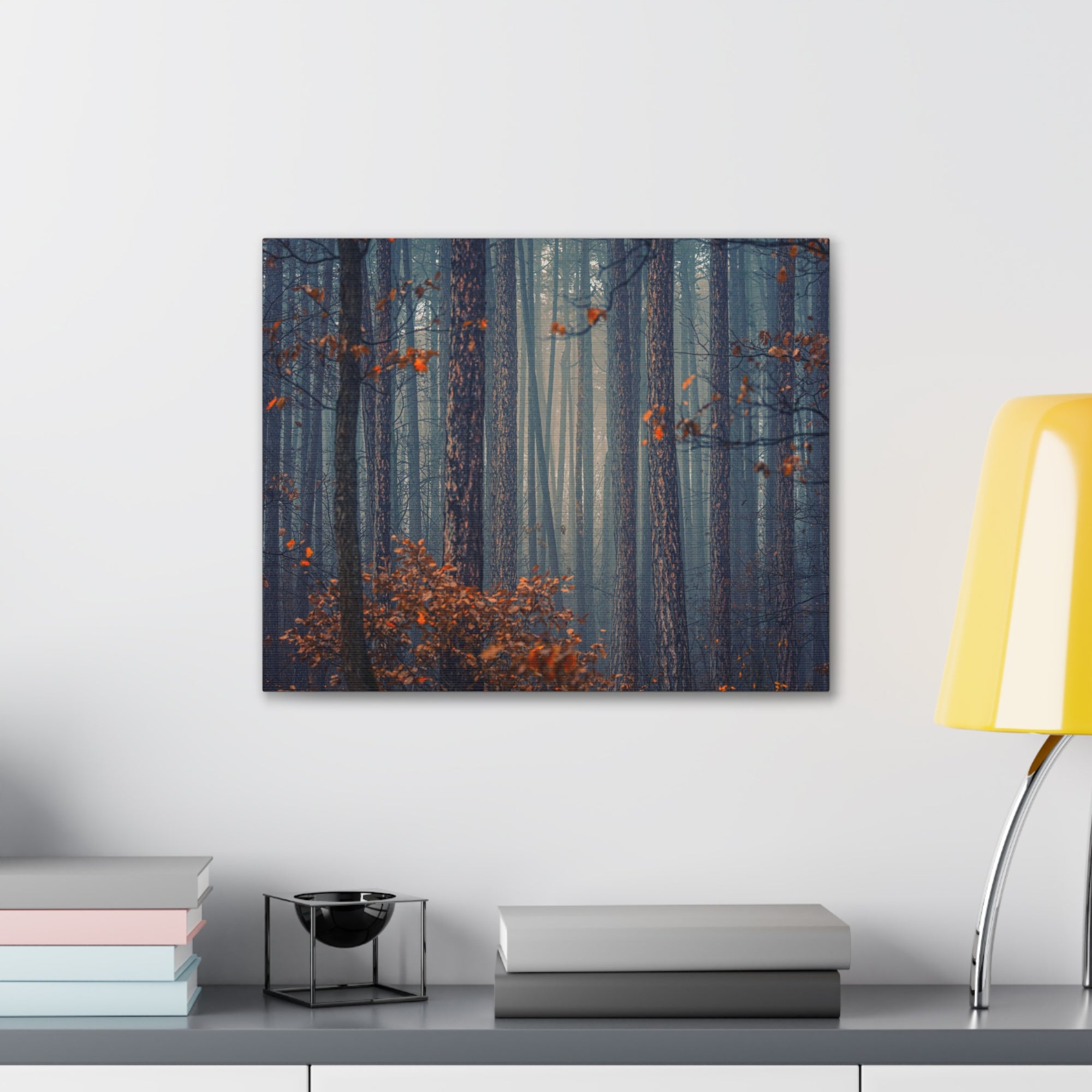 Autumn Forest Misty Orange Tree Leave Nature Wilderness Photography Canvas Wall Art for Home Decor Ready-to-Hang-Express Your Love Gifts