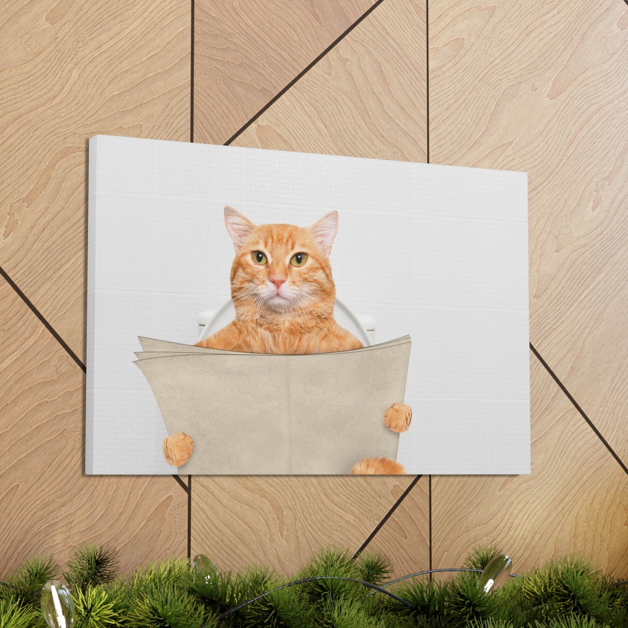 Funny Cat Reading Newspaper On Toilet Funny Canvas Wall Art for Home Decor Ready-to-Hand-Express Your Love Gifts