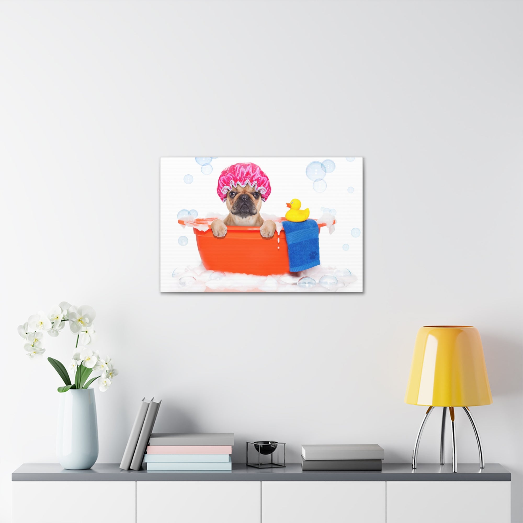 Funny French Bulldog Bathee Canvas Wall Art for Home Decor Ready-to-Hang-Express Your Love Gifts