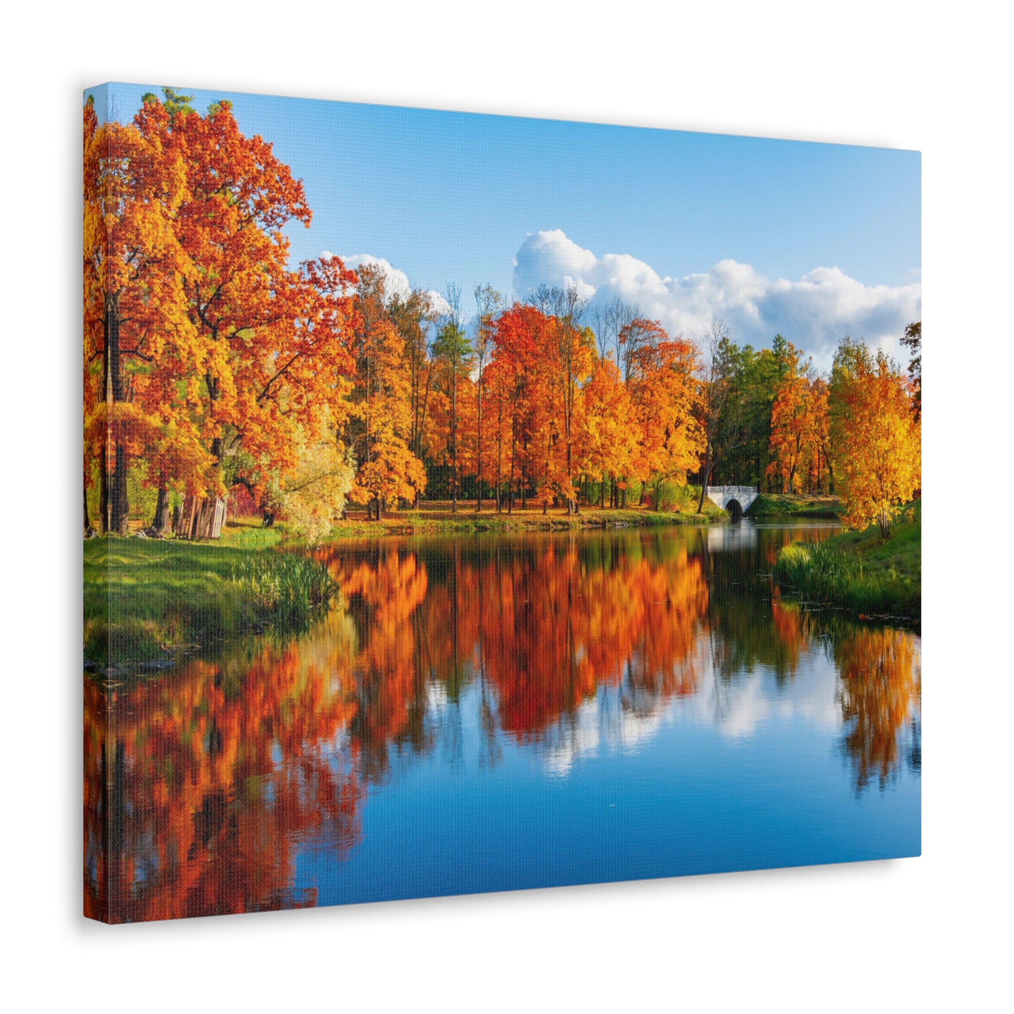 Autumn Fall Forest Orange Leaves Lake Nature Wilderness Photography Canvas Wall Art for Home Decor Ready-to-Hang-Express Your Love Gifts