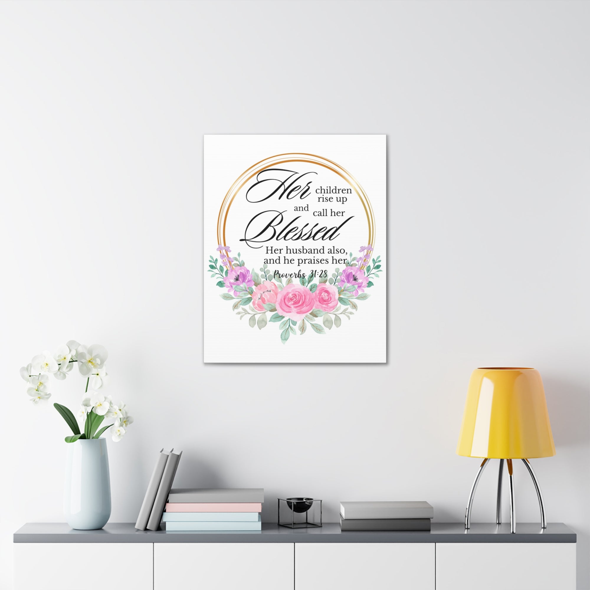 Scripture Walls Proverbs 31:28 She is Blessed Floral Bible Verse Canvas Christian Wall Art Ready to Hang Unframed-Express Your Love Gifts