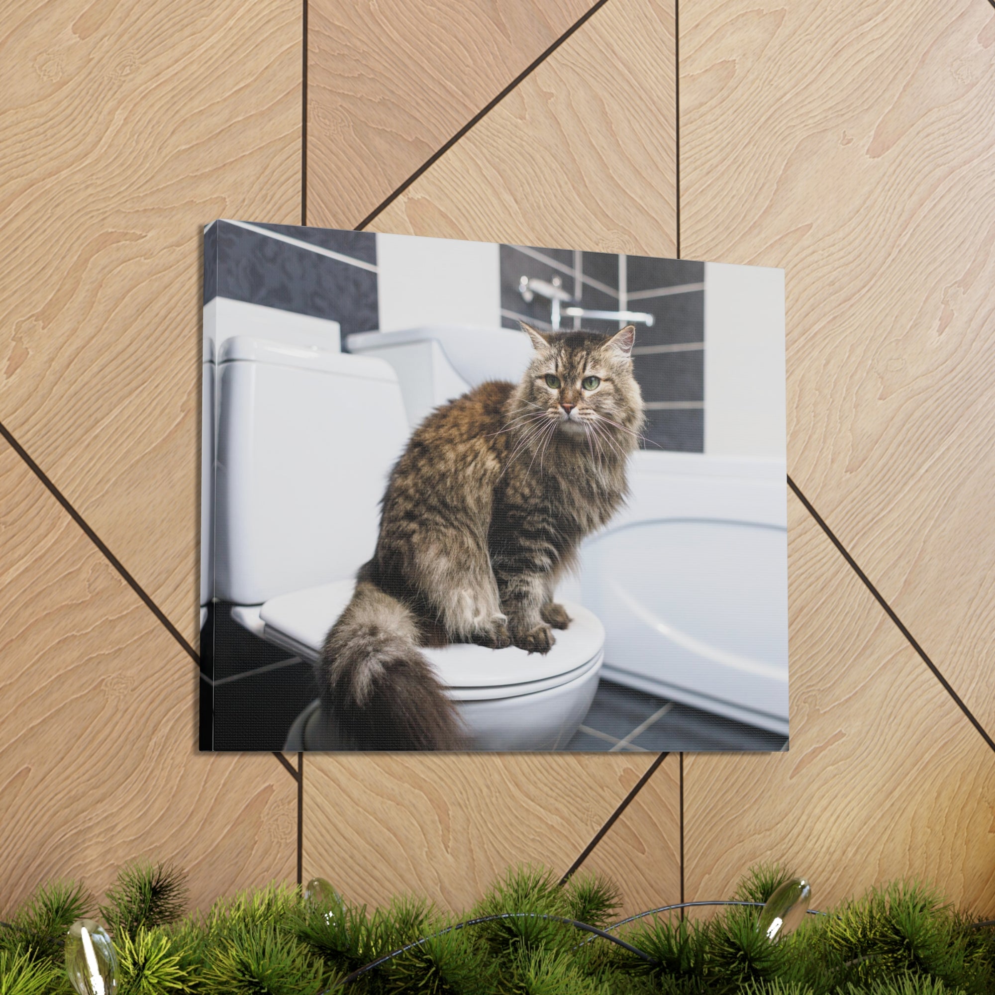 Cute Cat Sitting On Toilet Funny Canvas Wall Art for Home Decor Ready-to-Hand-Express Your Love Gifts