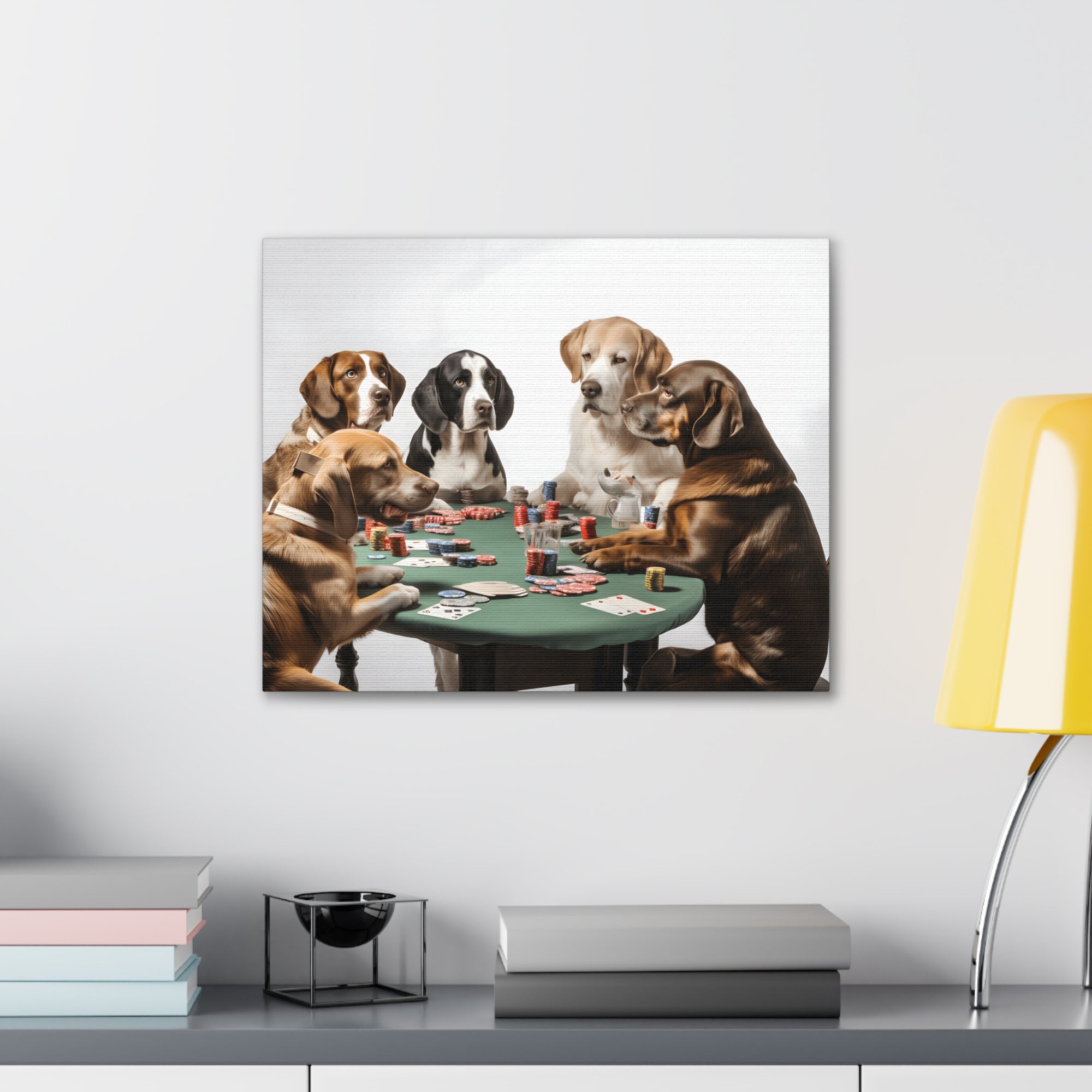 Dogs Playing Poker Funny Game Playing Card Canvas Wall Art for Home Decor Ready-to-Hang-Express Your Love Gifts