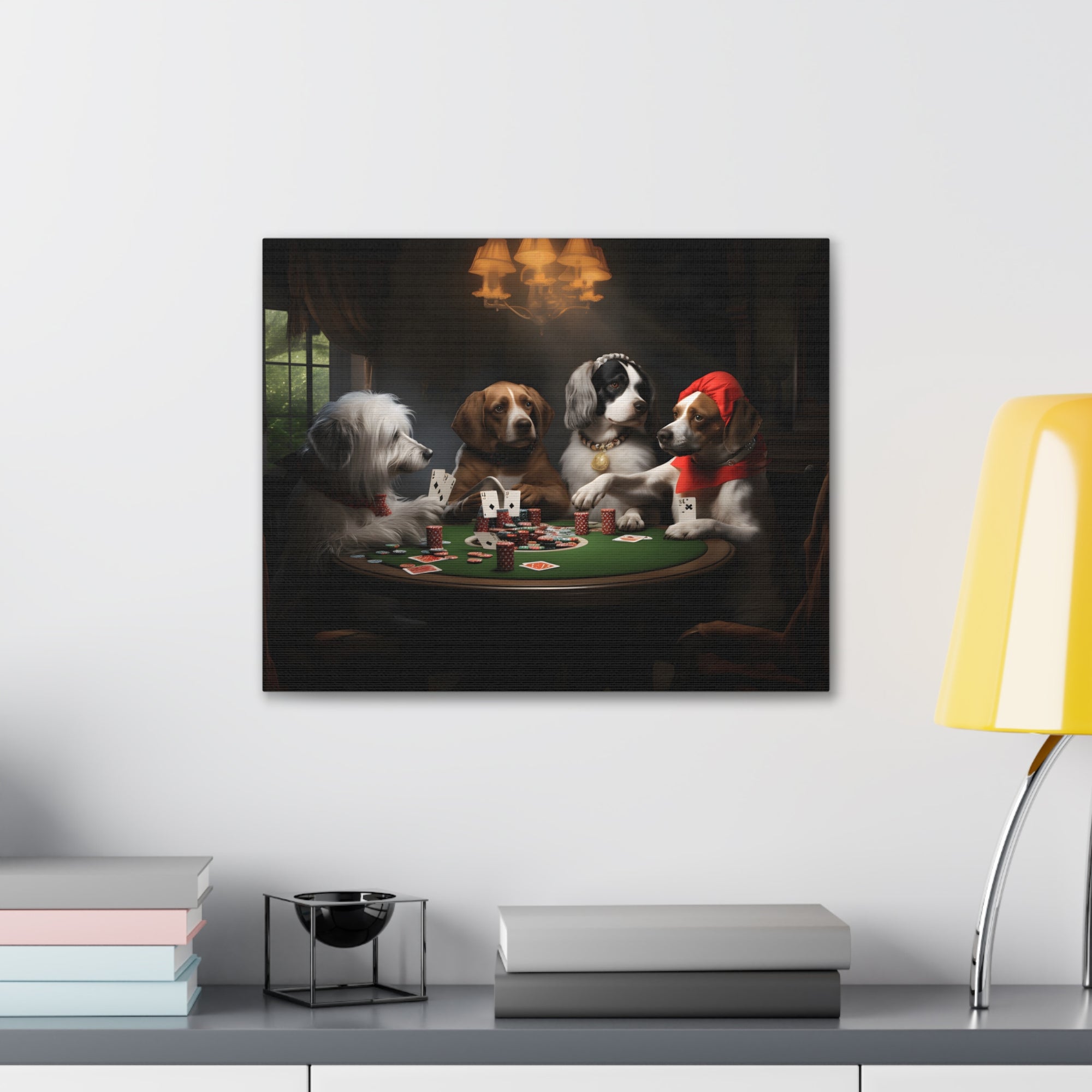 Dogs Playing Poker New York Animals Playing Card Canvas Wall Art for Home Decor Ready-to-Hang-Express Your Love Gifts