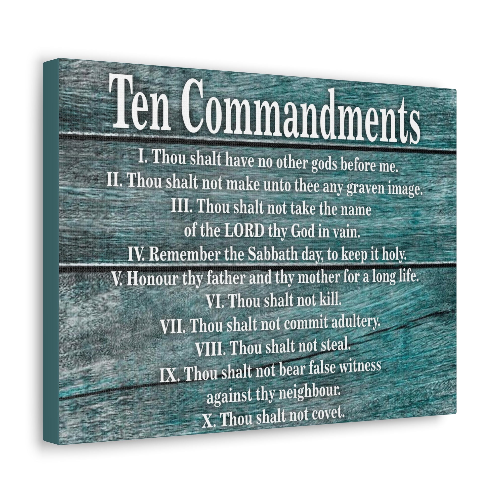 Scripture Canvas Ten Commandments Blue Wood Christian Wall Art Print Ready to Hang-Express Your Love Gifts