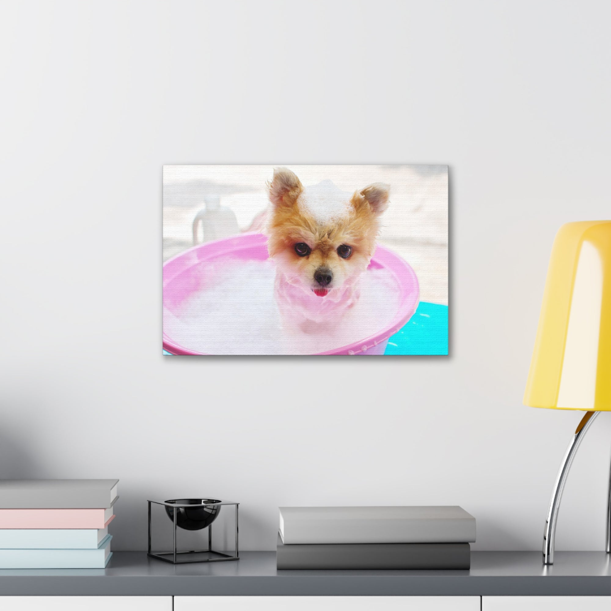 Funny Pomeranian Bath Canvas Wall Art for Home Decor Ready-to-Hang-Express Your Love Gifts