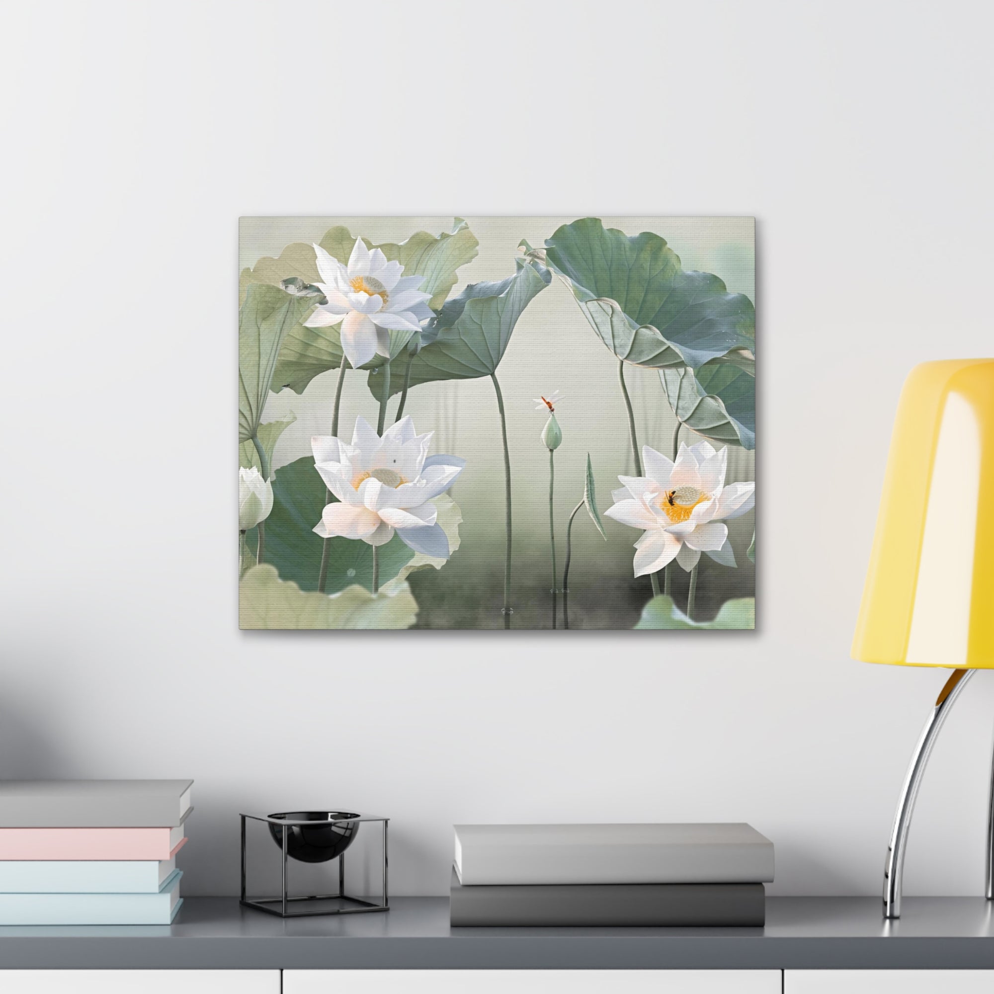 Beautiful White Lotus Flower Canvas Wall Art for Home Decor Ready-to-Hang-Express Your Love Gifts