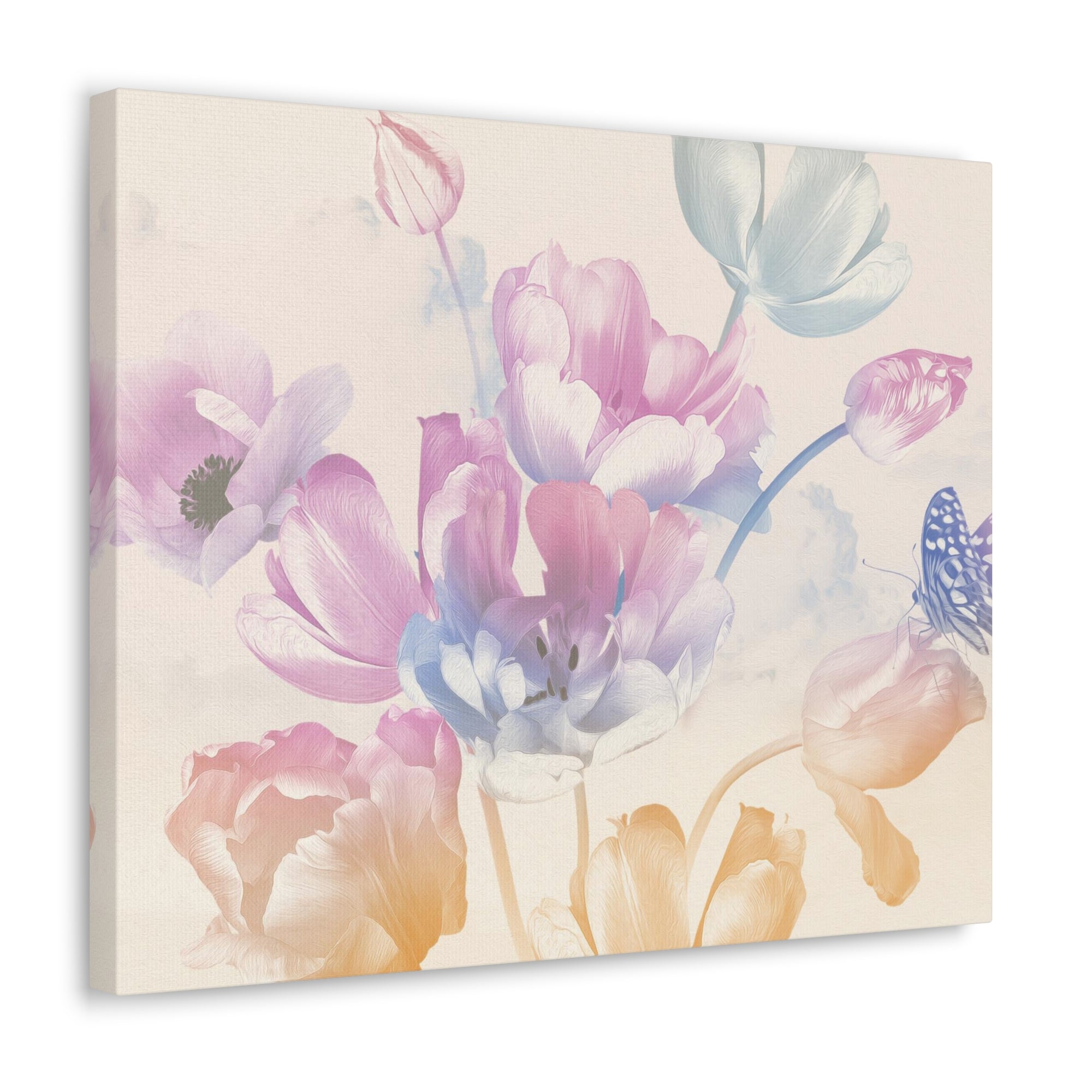 Bouquet Of Spring Garden Tulips And Butterflies Flower Canvas Wall Art for Home Decor Ready-to-Hang-Express Your Love Gifts