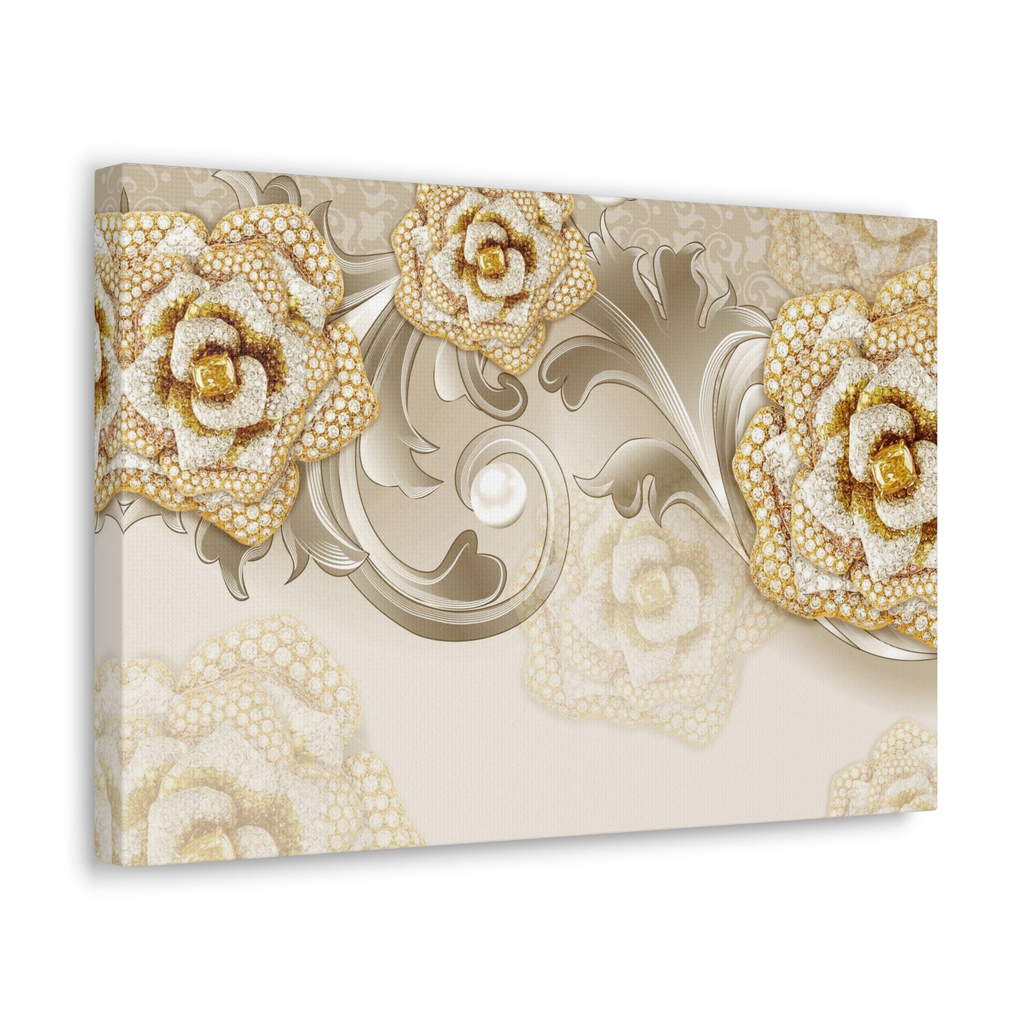 3D Gold And Gray Floral Flower Canvas Wall Art for Home Decor Ready-to-Hang-Express Your Love Gifts