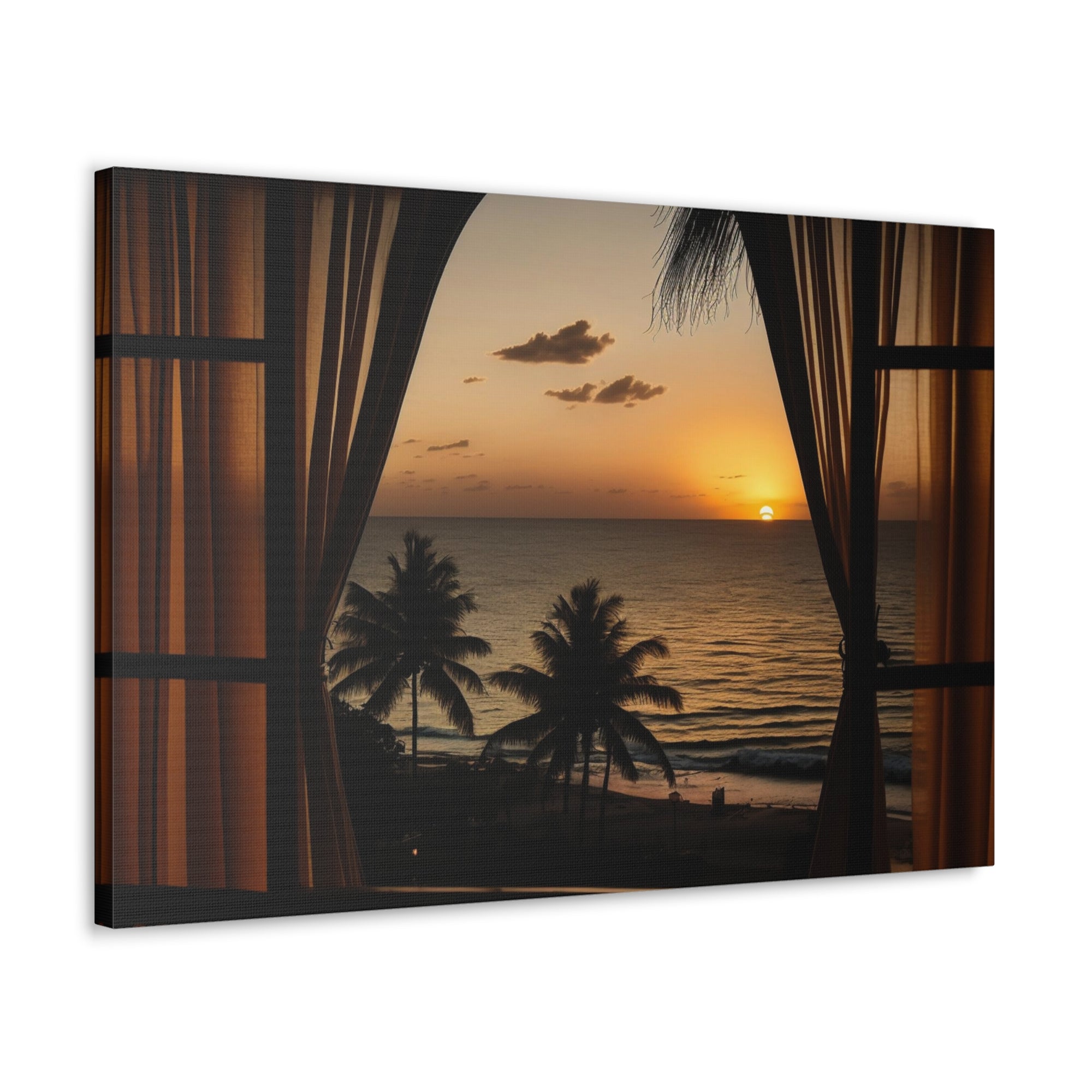 Beautiful View Sunset Sea Open Window Ocean Canvas Wall Art for Home Decor Ready-to-Hang-Express Your Love Gifts