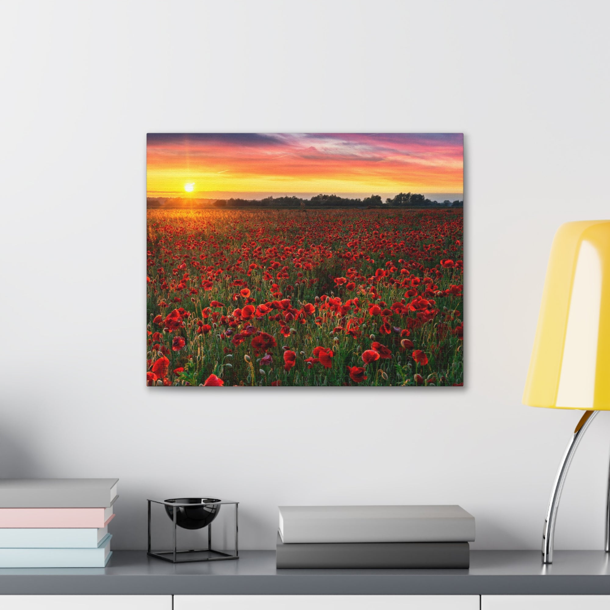 Beautiful Poppy Field During Sunrise Flower Canvas Wall Art for Home Decor Ready-to-Hang-Express Your Love Gifts