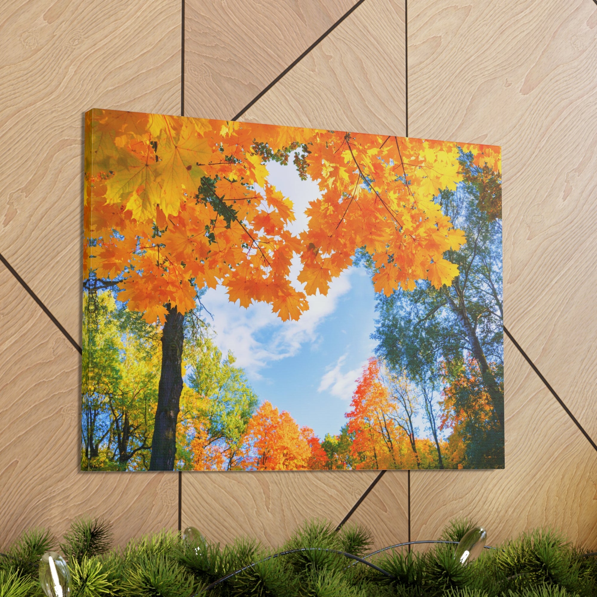 Autumn Tree With Orange Leaves Heart Nature Wilderness Photography Canvas Wall Art for Home Decor Ready-to-Hang-Express Your Love Gifts