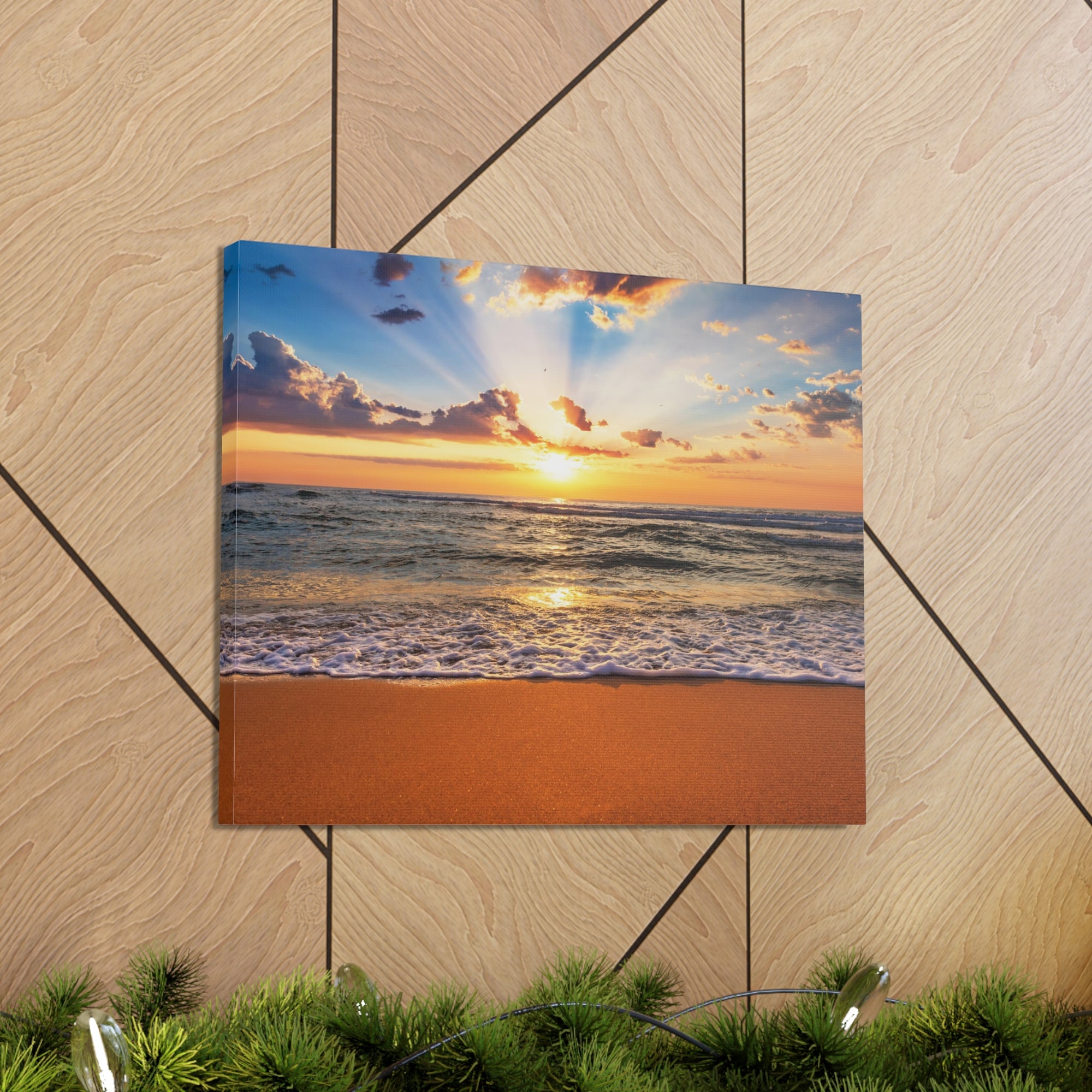 Beach Sunrise Deep Blue Sky Ocean Canvas Wall Art for Home Decor Ready-to-Hang-Express Your Love Gifts