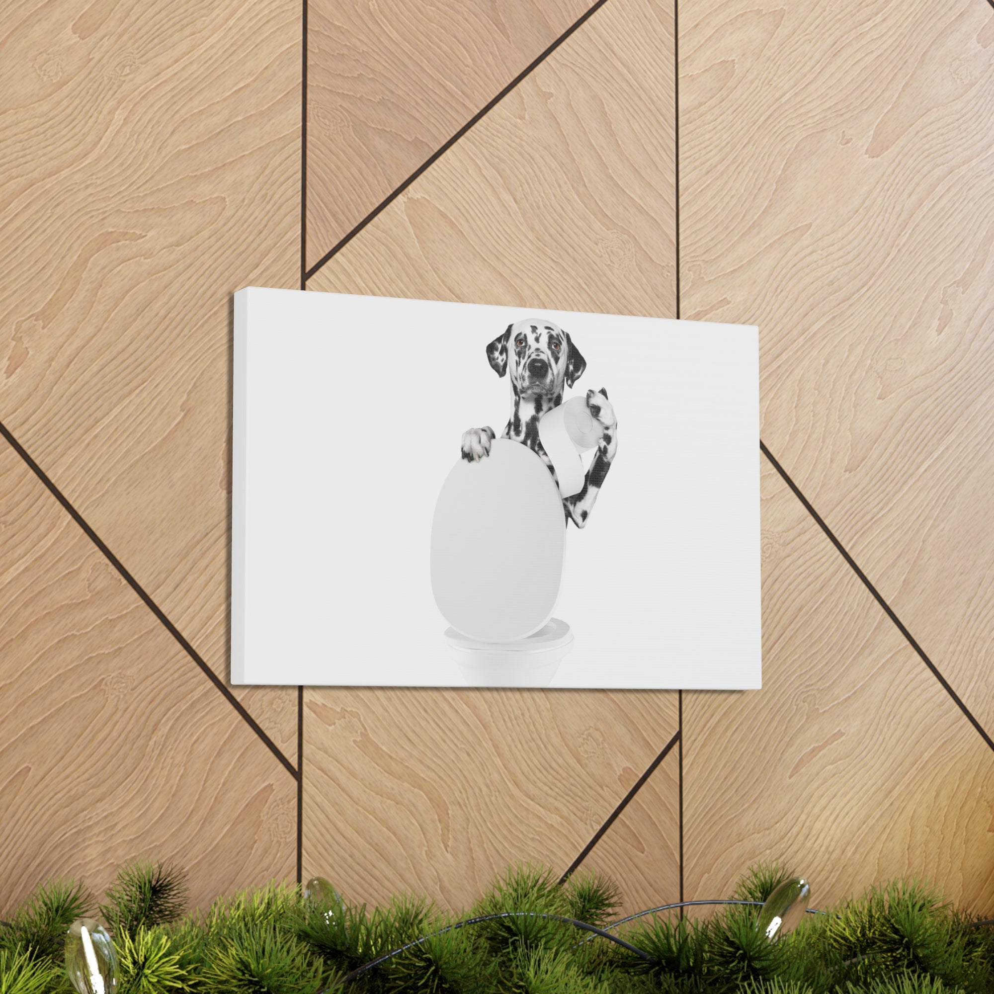 Dalmatian Holding Tissue Sitting On Toilet Funny Canvas Wall Art for Home Decor Ready-to-Hand-Express Your Love Gifts