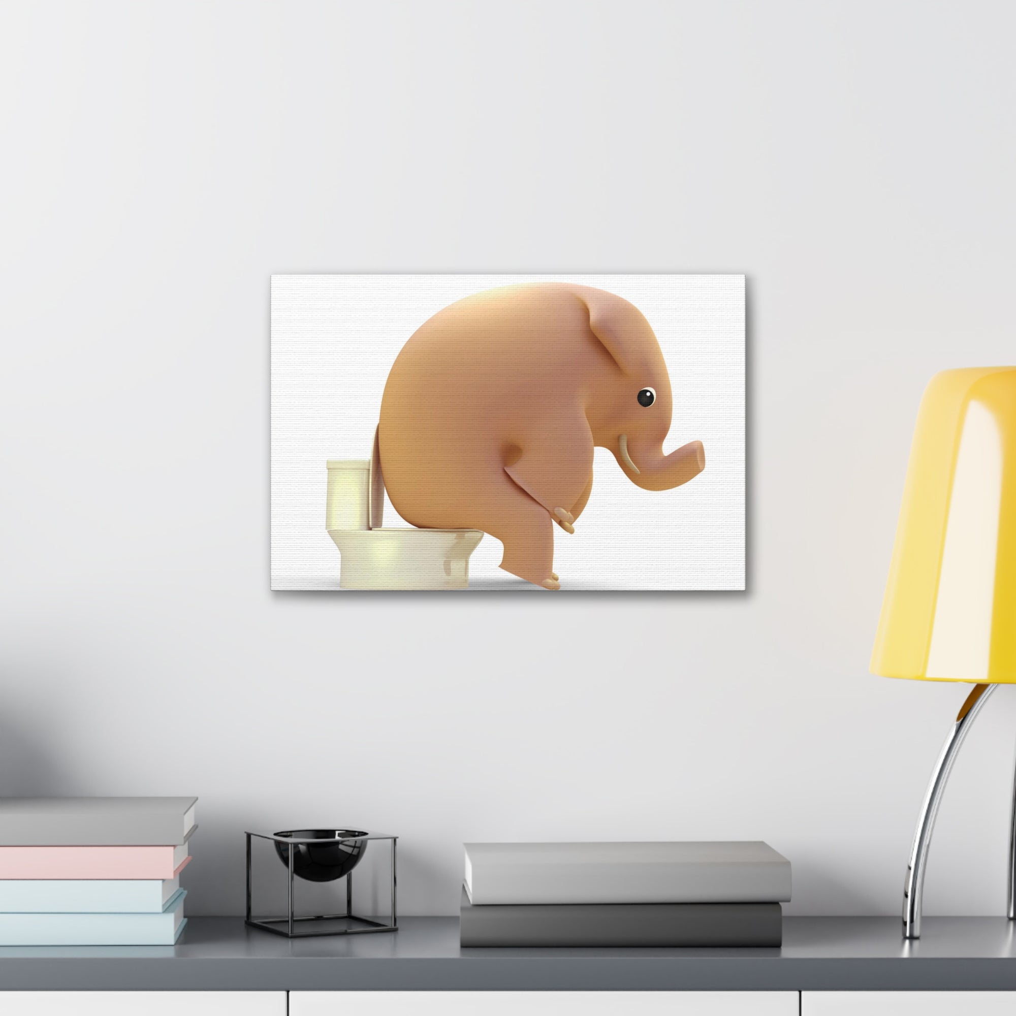 3D Elephant Seated On Toilet Funny Canvas Wall Art for Home Decor Ready-to-Hand-Express Your Love Gifts