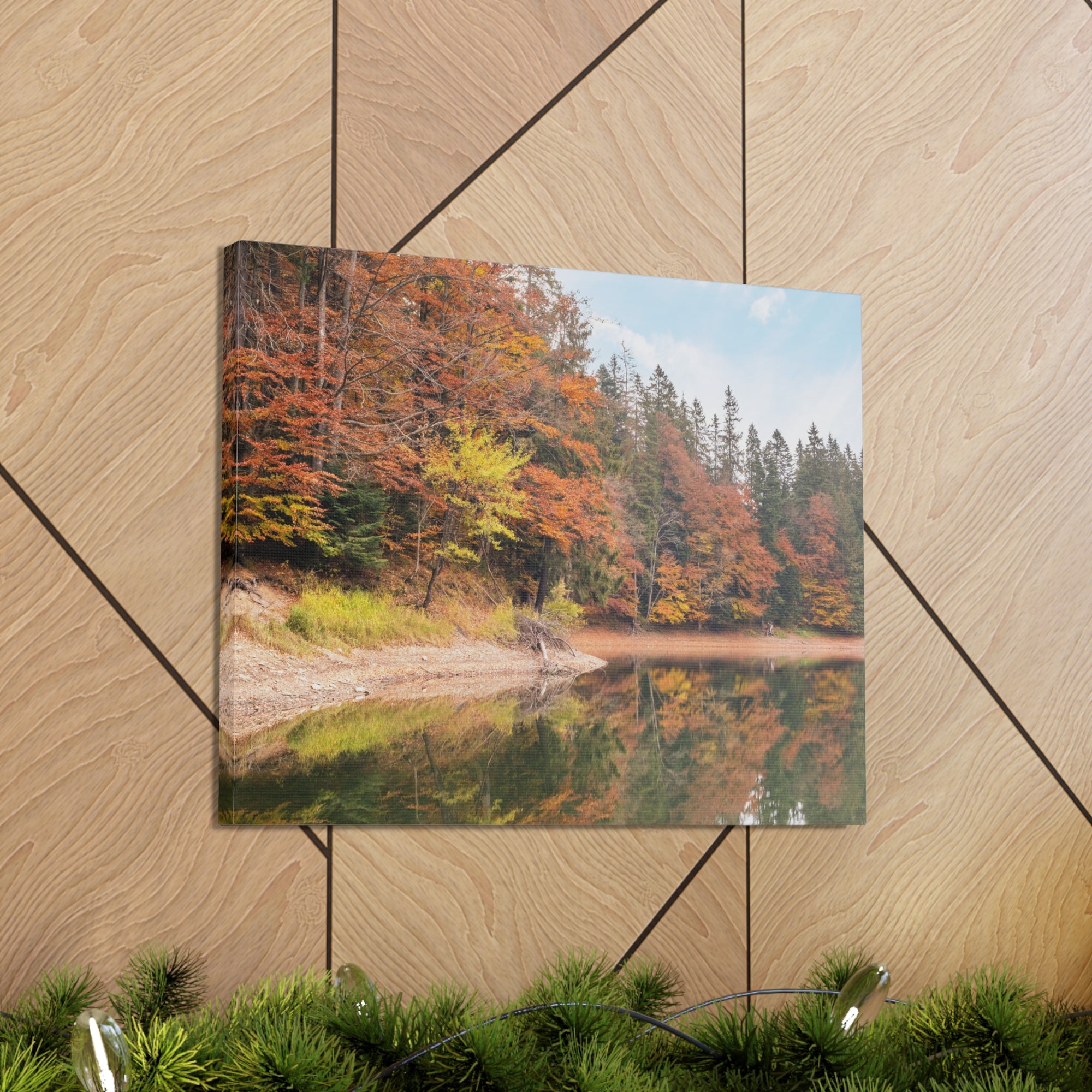 Autumn Forest Lake Orange Leave Tree Nature Wilderness Photography Canvas Wall Art for Home Decor Ready-to-Hang-Express Your Love Gifts