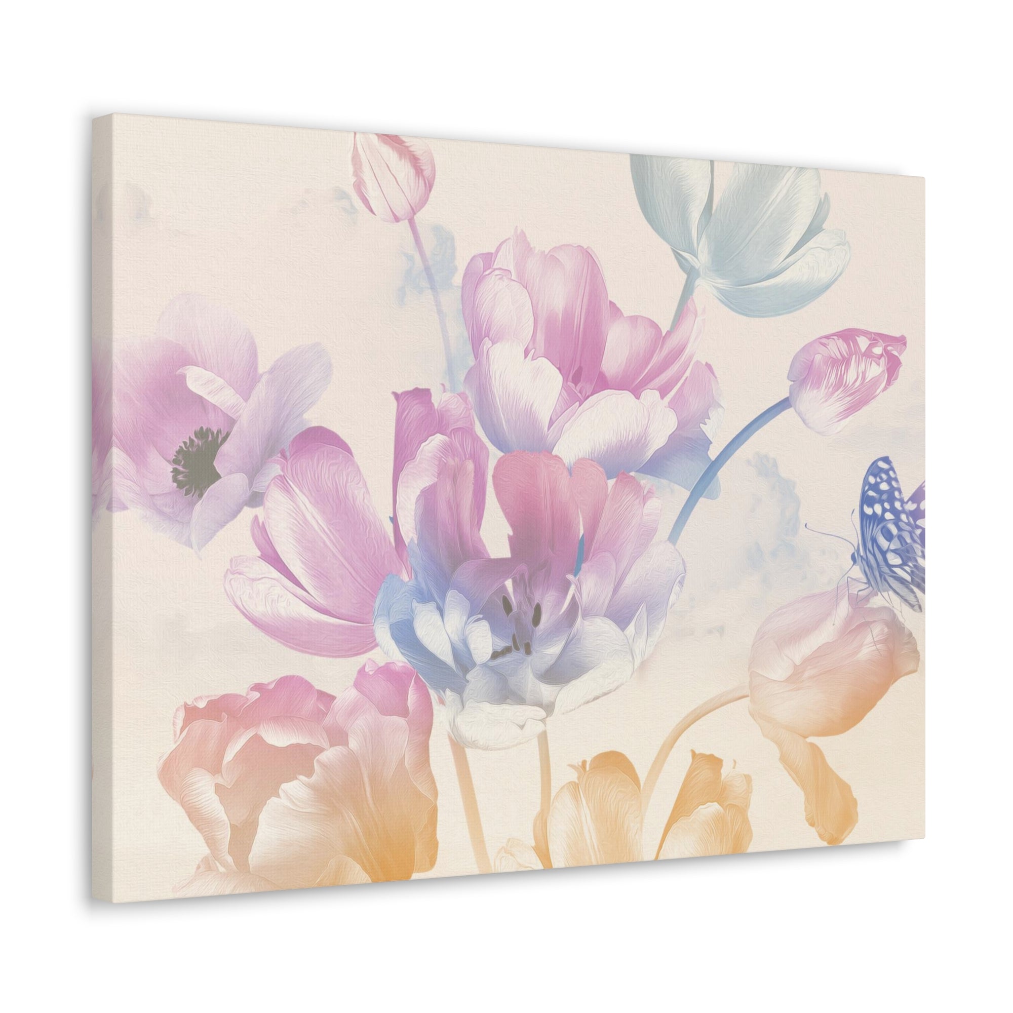 Bouquet Of Spring Garden Tulips And Butterflies Flower Canvas Wall Art for Home Decor Ready-to-Hang-Express Your Love Gifts